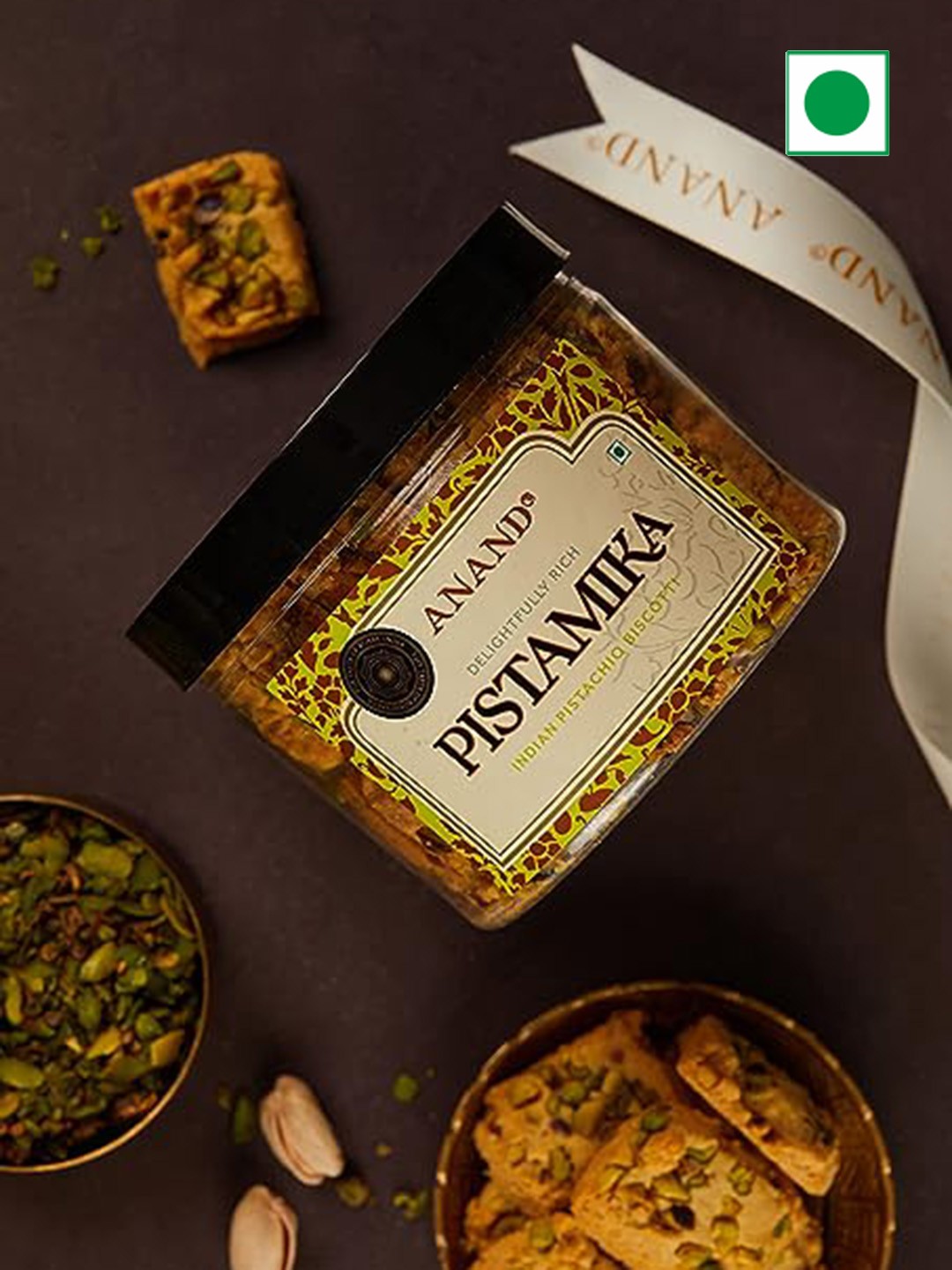 

ANAND Charmed Rakhi With Indian Biscotti Sweet Gift Set, Brown