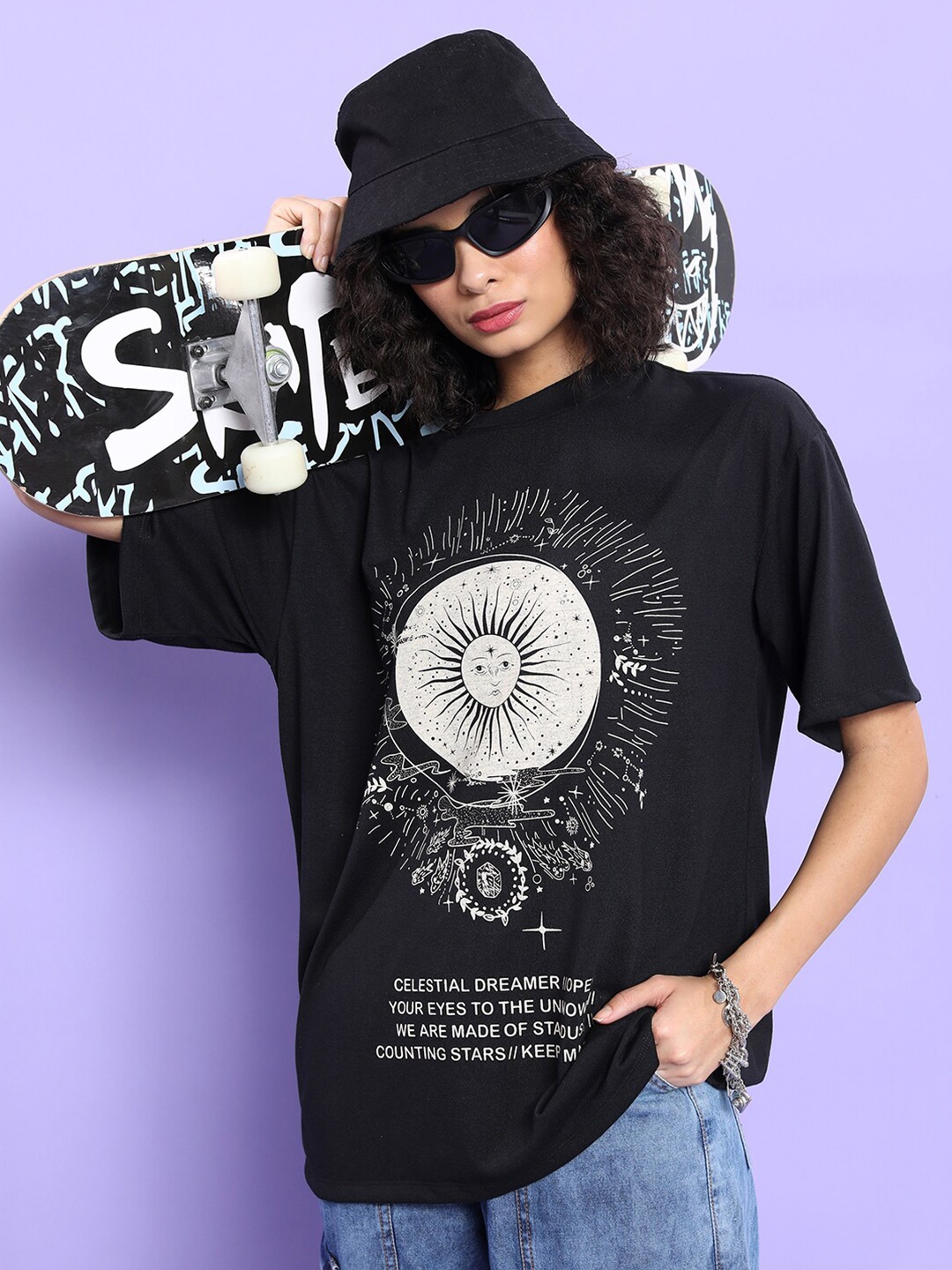 

Tokyo Talkies Graphic Printed Oversized T-shirt, Black