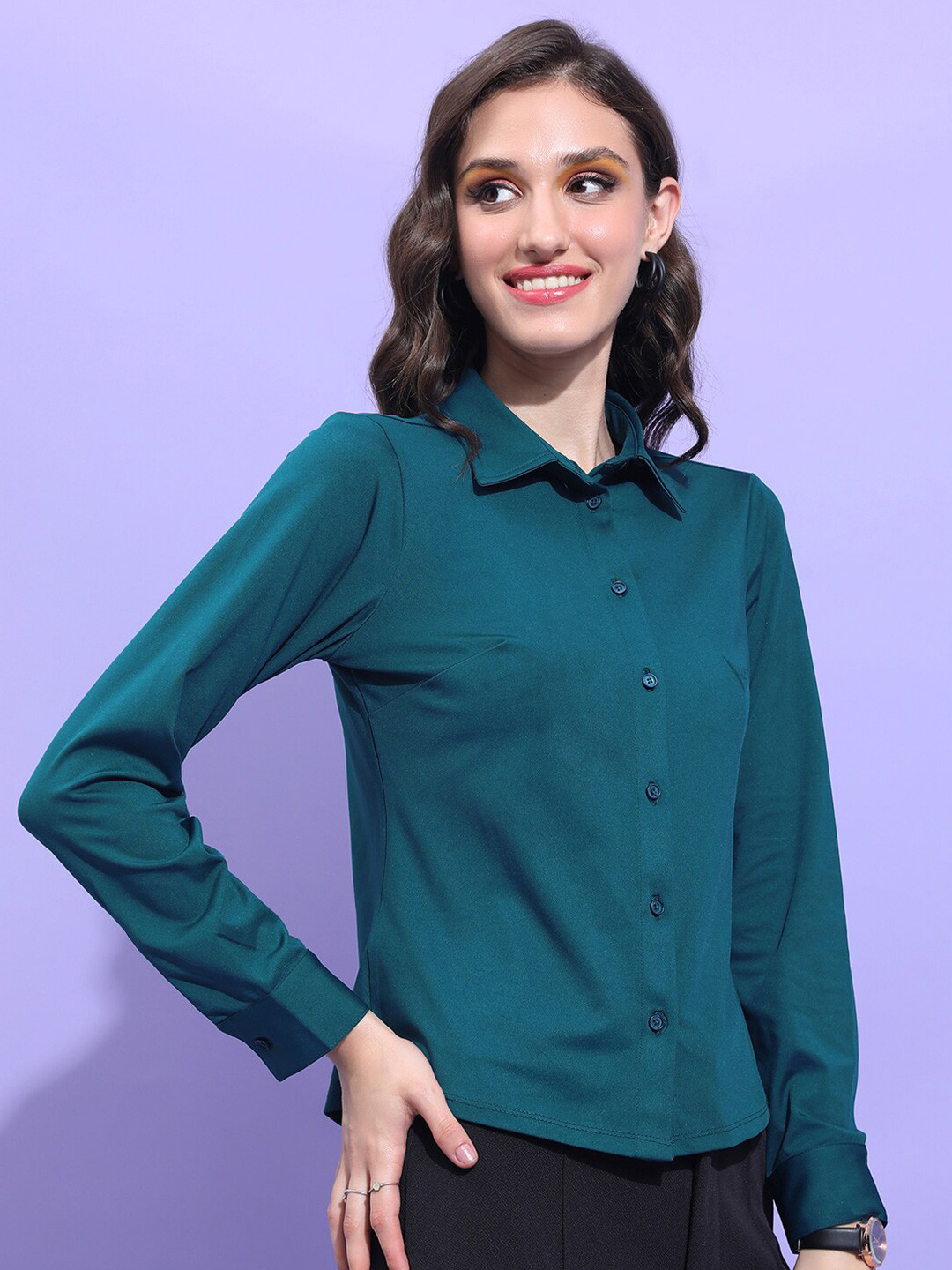

Tokyo Talkies Shirt Collar Regular Fit Casual Shirt, Teal