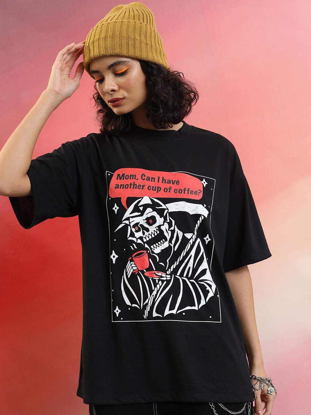 

Tokyo Talkies Graphic Printed Oversized T-shirt, Black