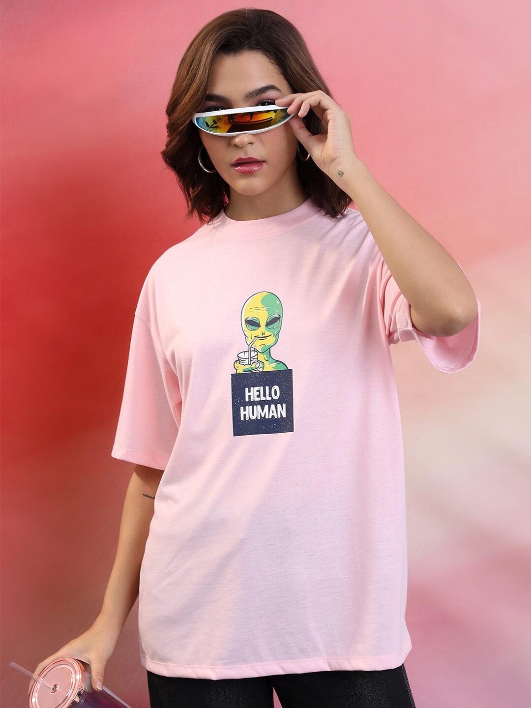 

Tokyo Talkies Graphic Printed Oversized T-shirt, Pink