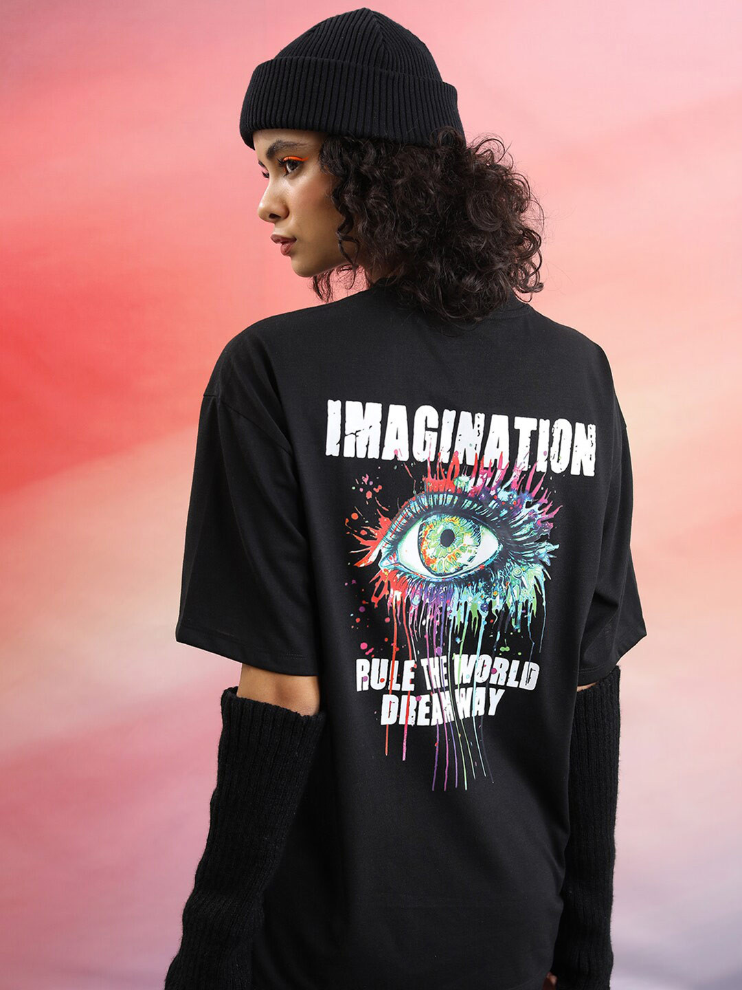 

Tokyo Talkies Graphic Printed Round Neck Oversized T-shirt, Black