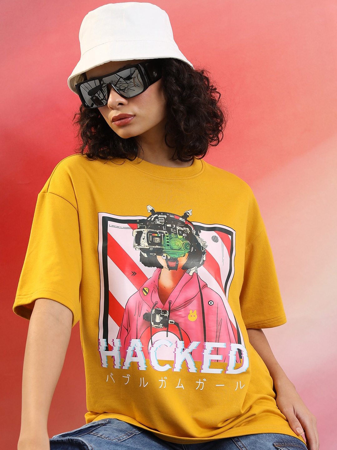 

Tokyo Talkies Graphic Printed Oversized T-shirt, Mustard