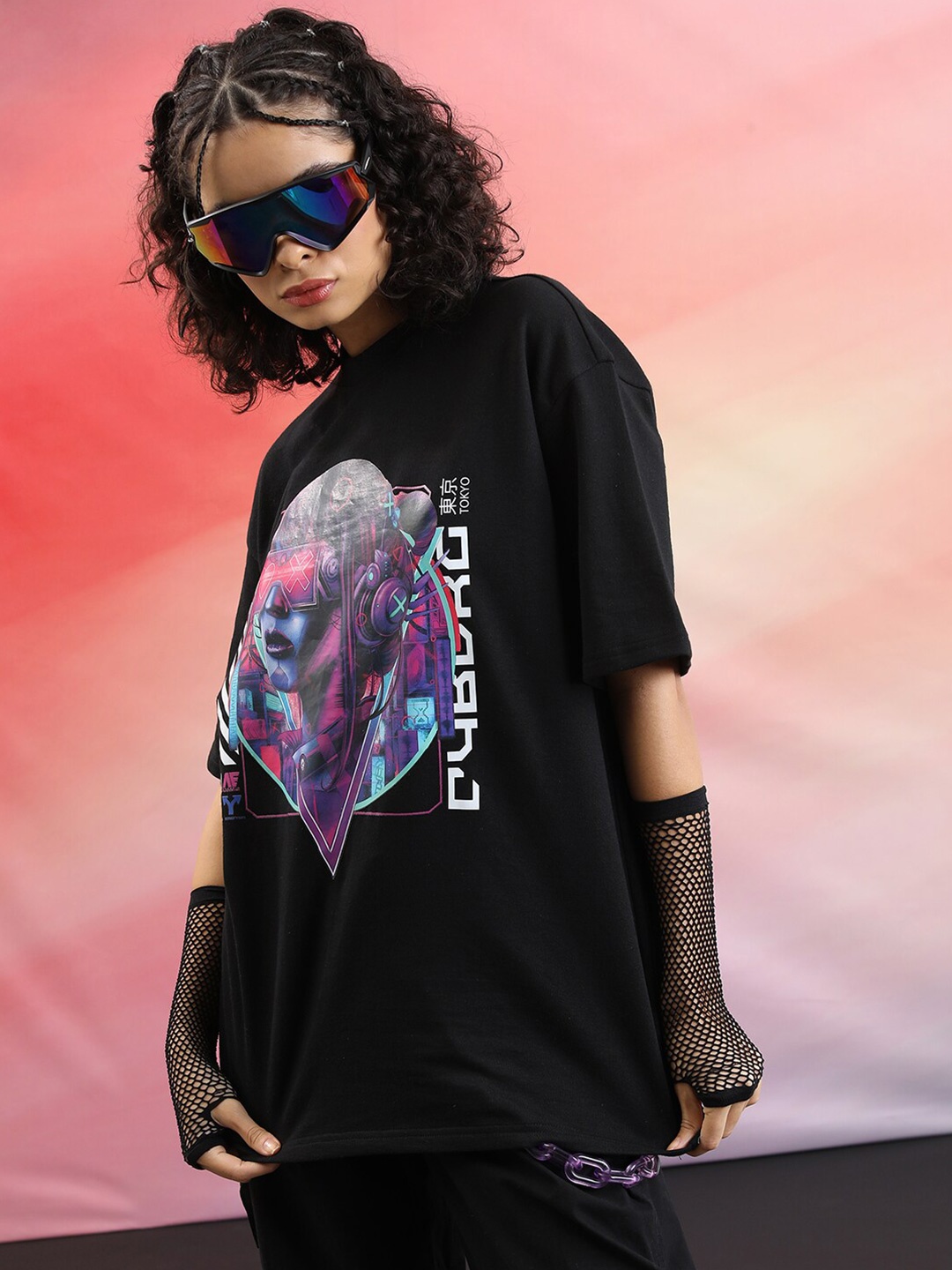 

Tokyo Talkies Graphic Printed Drop-shoulder Oversized T-shirt, Black