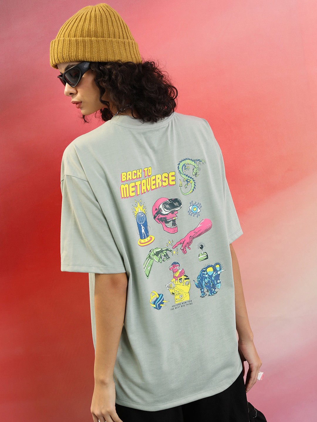 

Tokyo Talkies Graphic Printed Round Neck Oversized T-shirt, Grey
