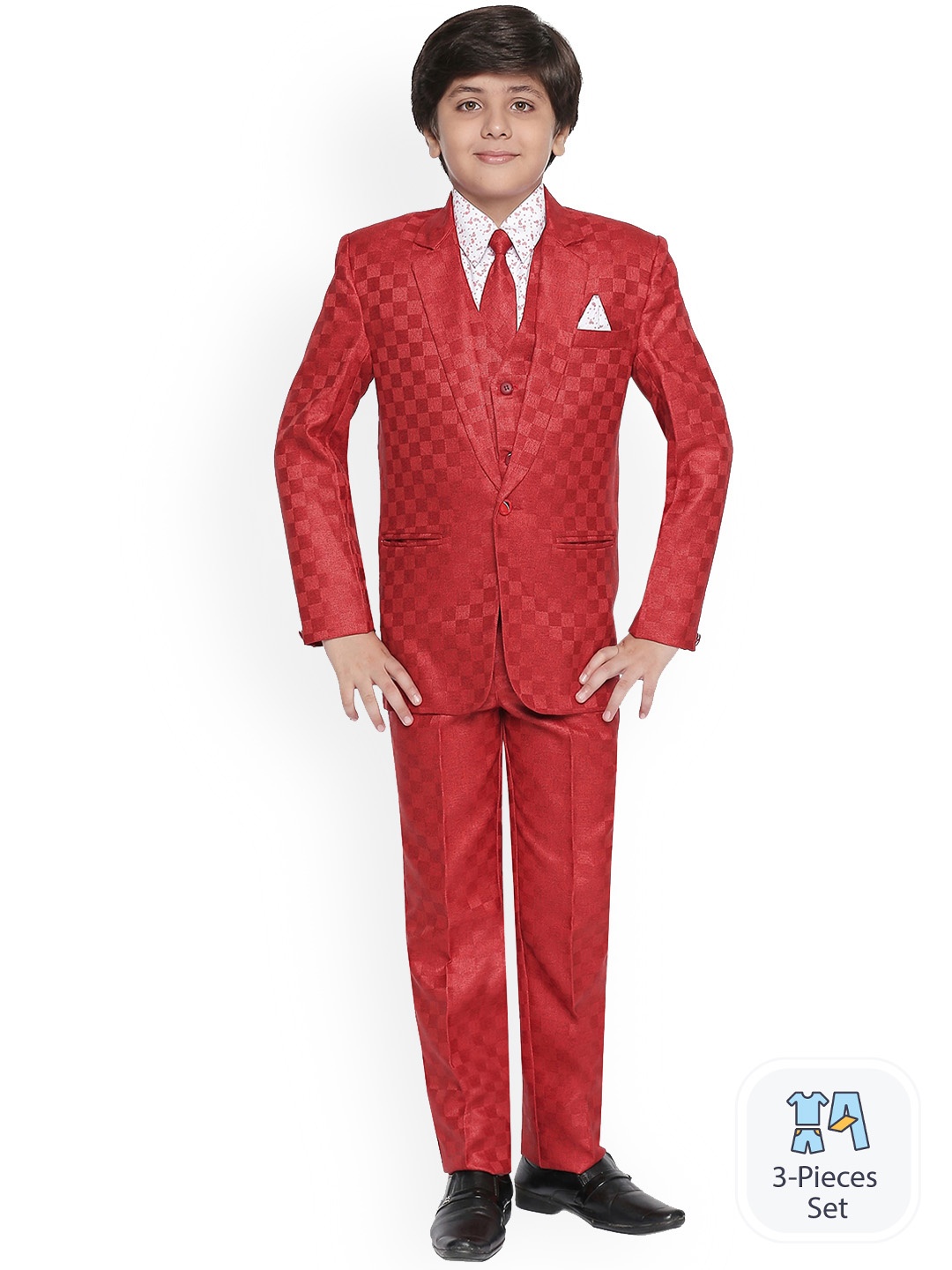 

BAESD Printed Single-Breasted 3 Piece Suit, Red