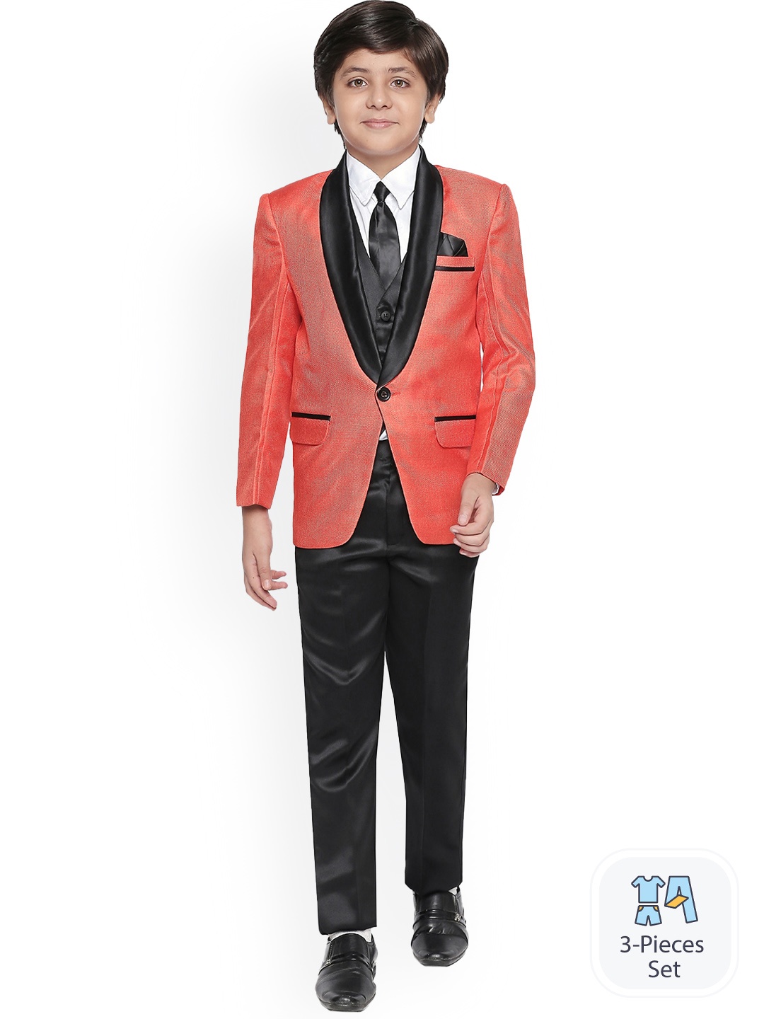 

BAESD Boys Self-Design Single-Breasted Suit, Orange