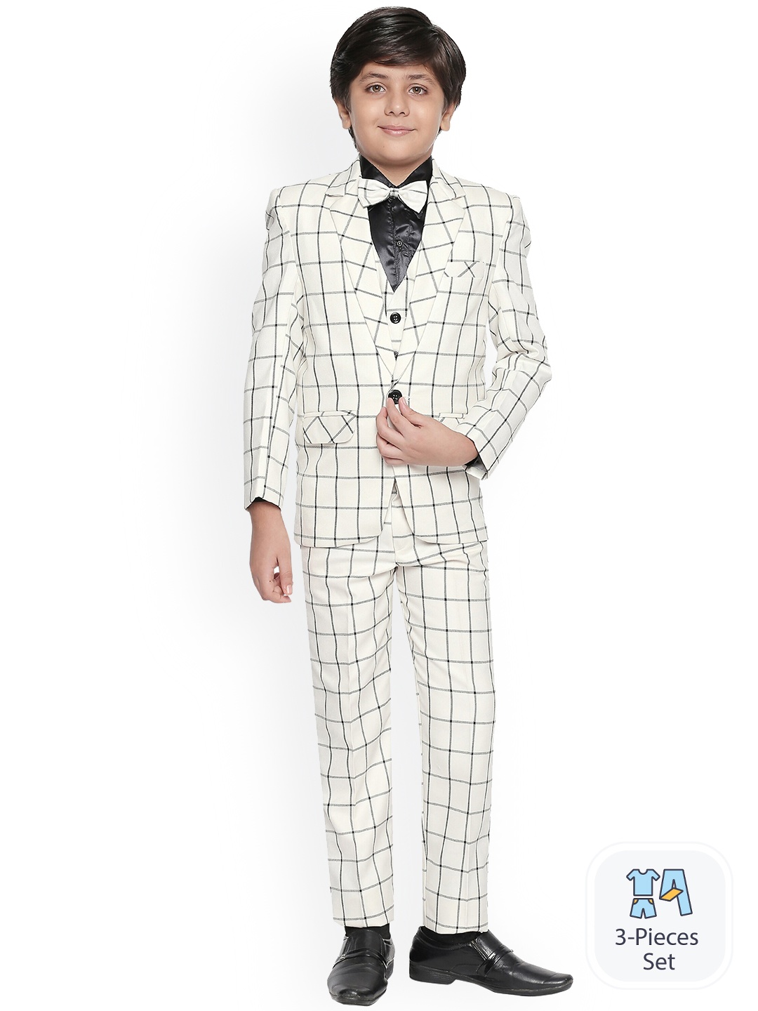 

BAESD Boys Checked 5-Piece Single-Breasted Suit, White