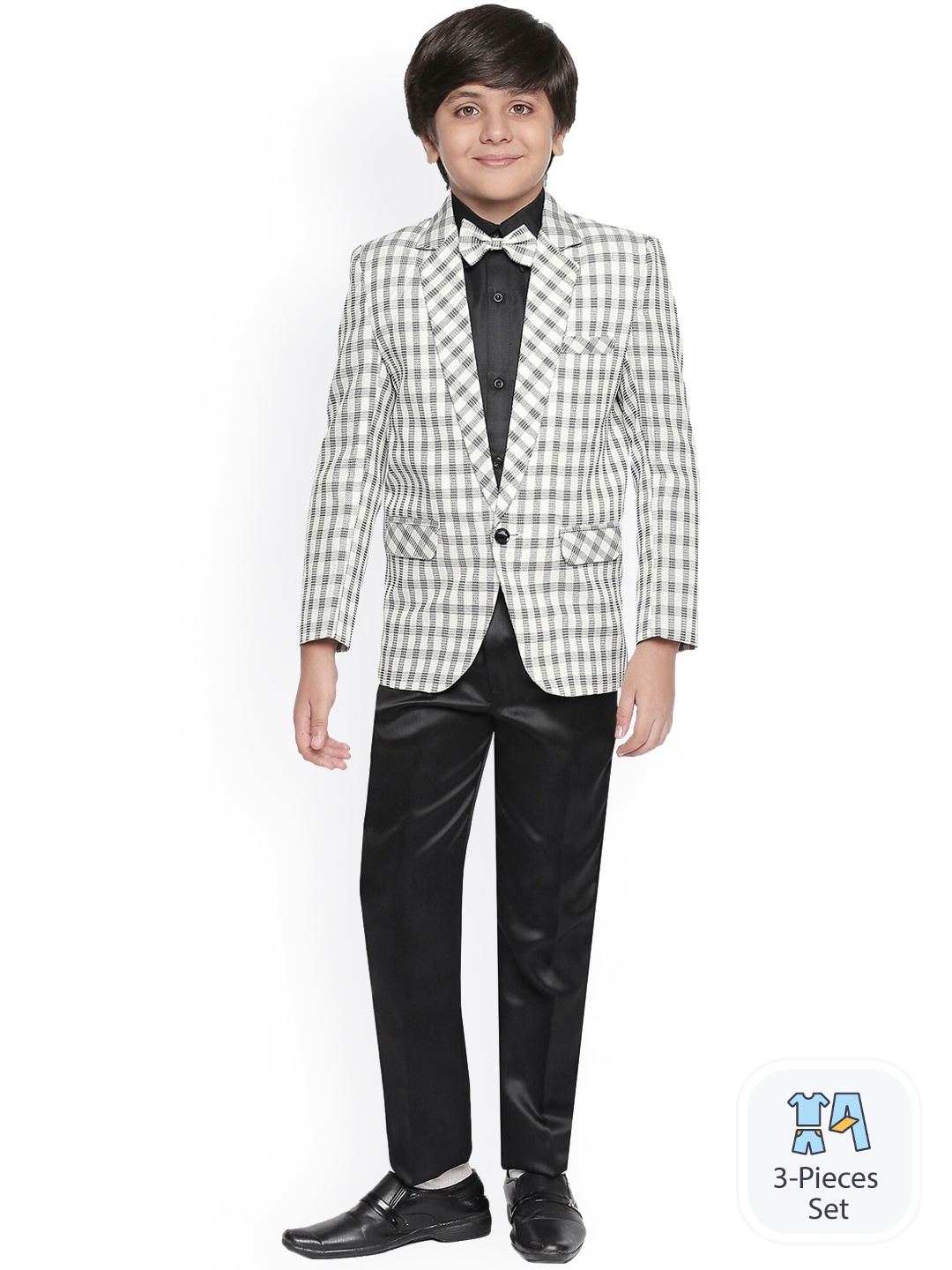 

BAESD Boys Checked 5-Piece Single-Breasted Suit, White