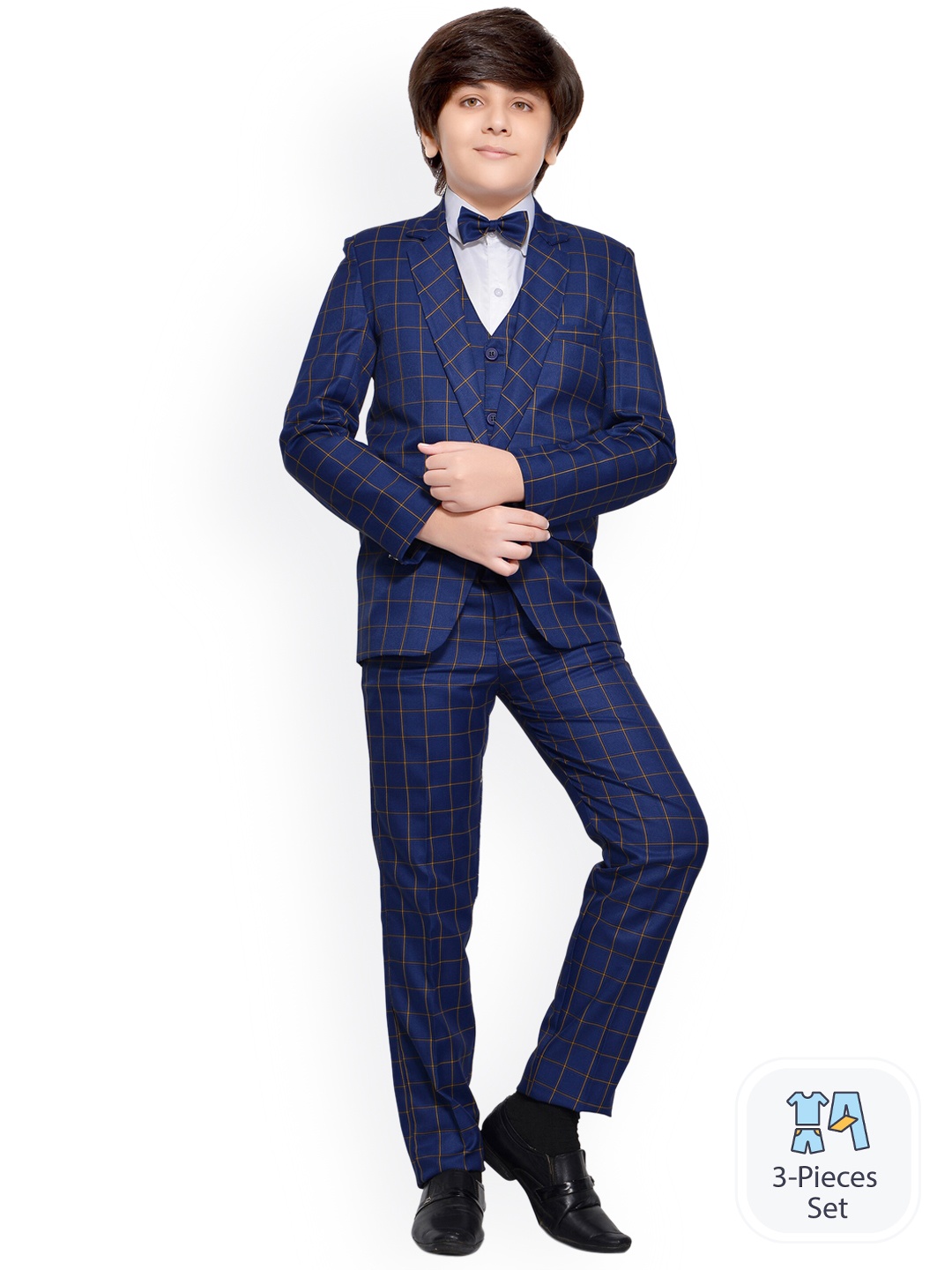 

BAESD Boys Checked 5-Piece Single-Breasted Suit, Navy blue