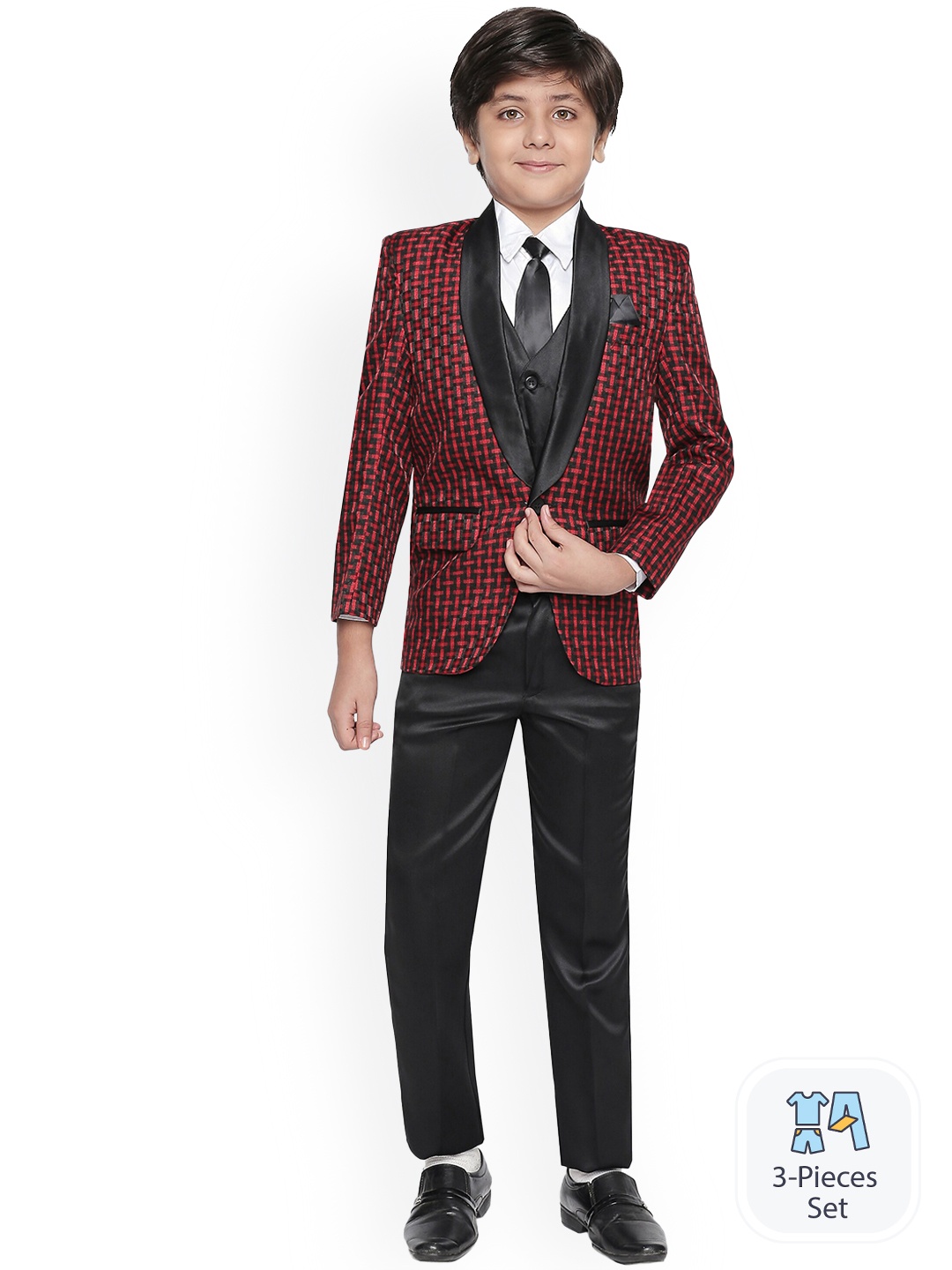 

BAESD Boys Single-Breasted 5-Piece Party Suit, Red