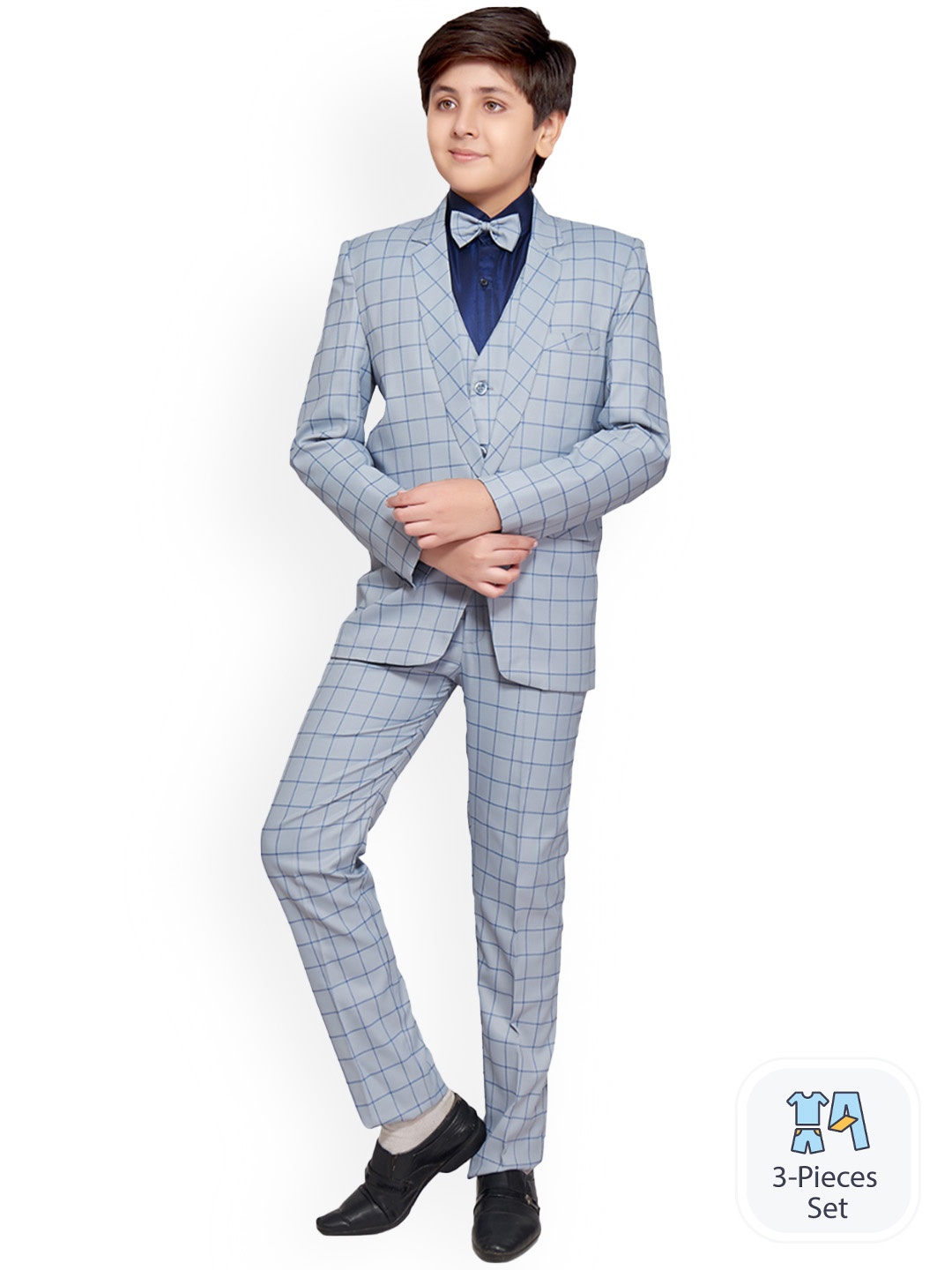 

BAESD Boys Checked Single-Breasted 5-Piece Party Suit, Blue