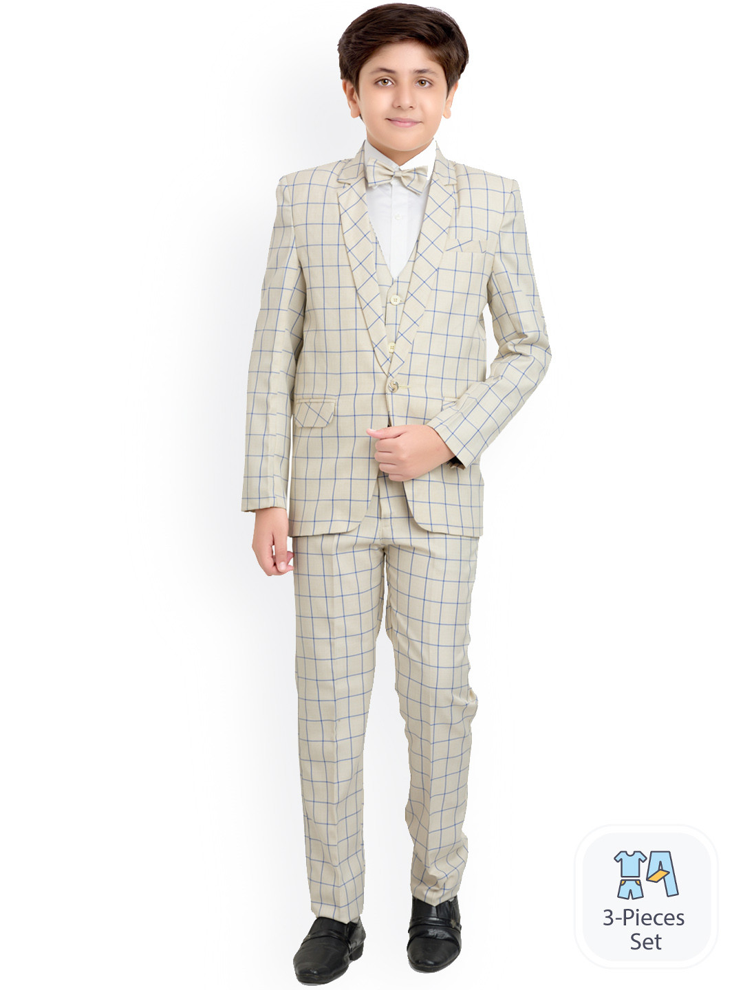 

BAESD Boys Checked Single-Breasted 5-Piece Party Suit, Beige