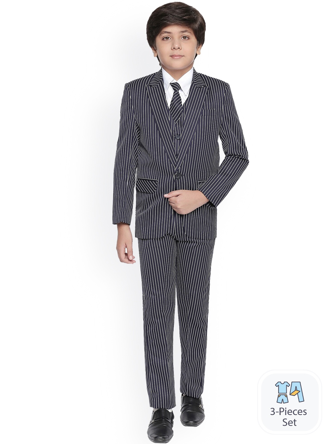 

BAESD Boys Striped Single-Breasted 5-Piece Party Suit, Navy blue
