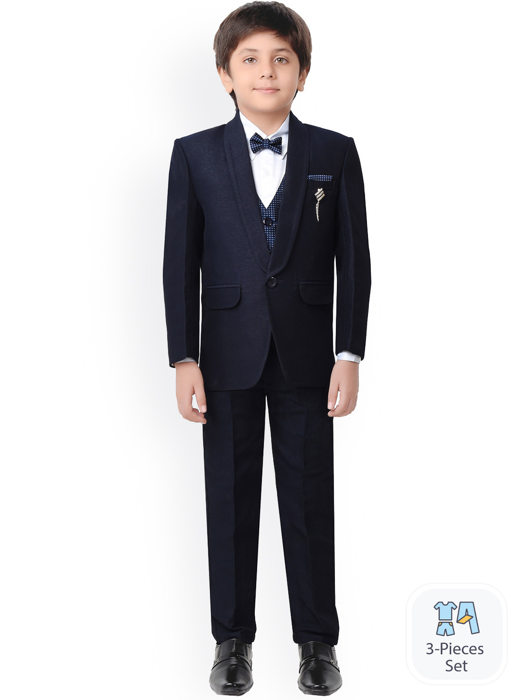 

BAESD Boys Tuxedo Silk Cotton 5 Piece Party Suit, Navy blue