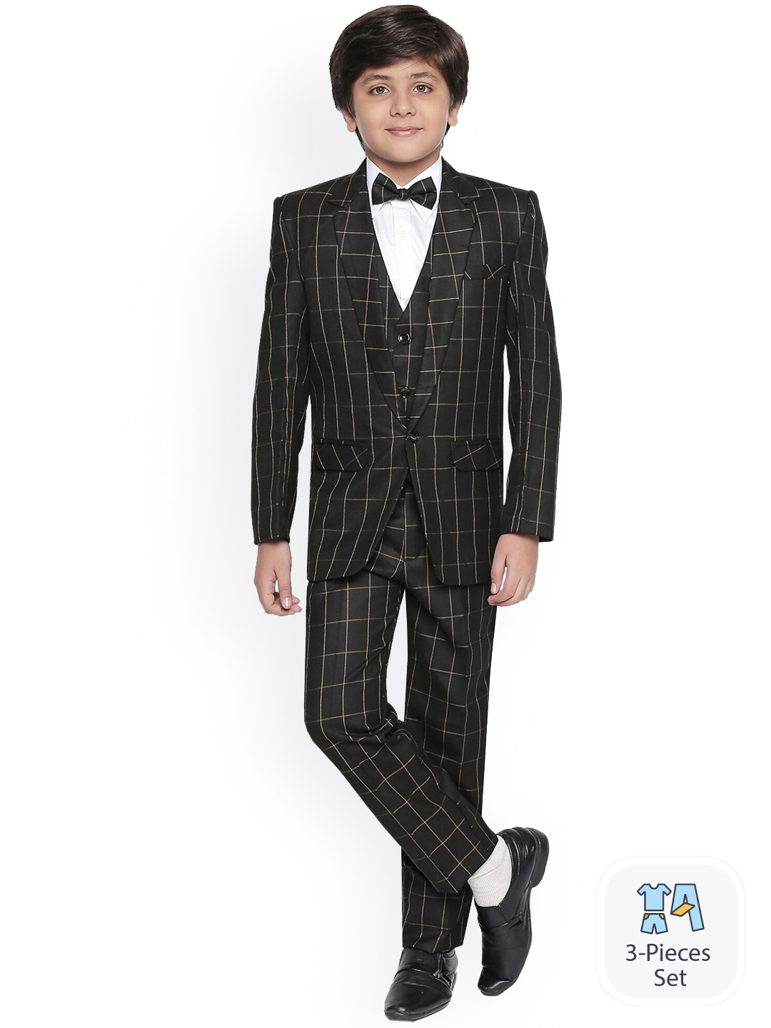 

BAESD Infant Boys Checked Single-Breasted 5 Piece Suits, Black