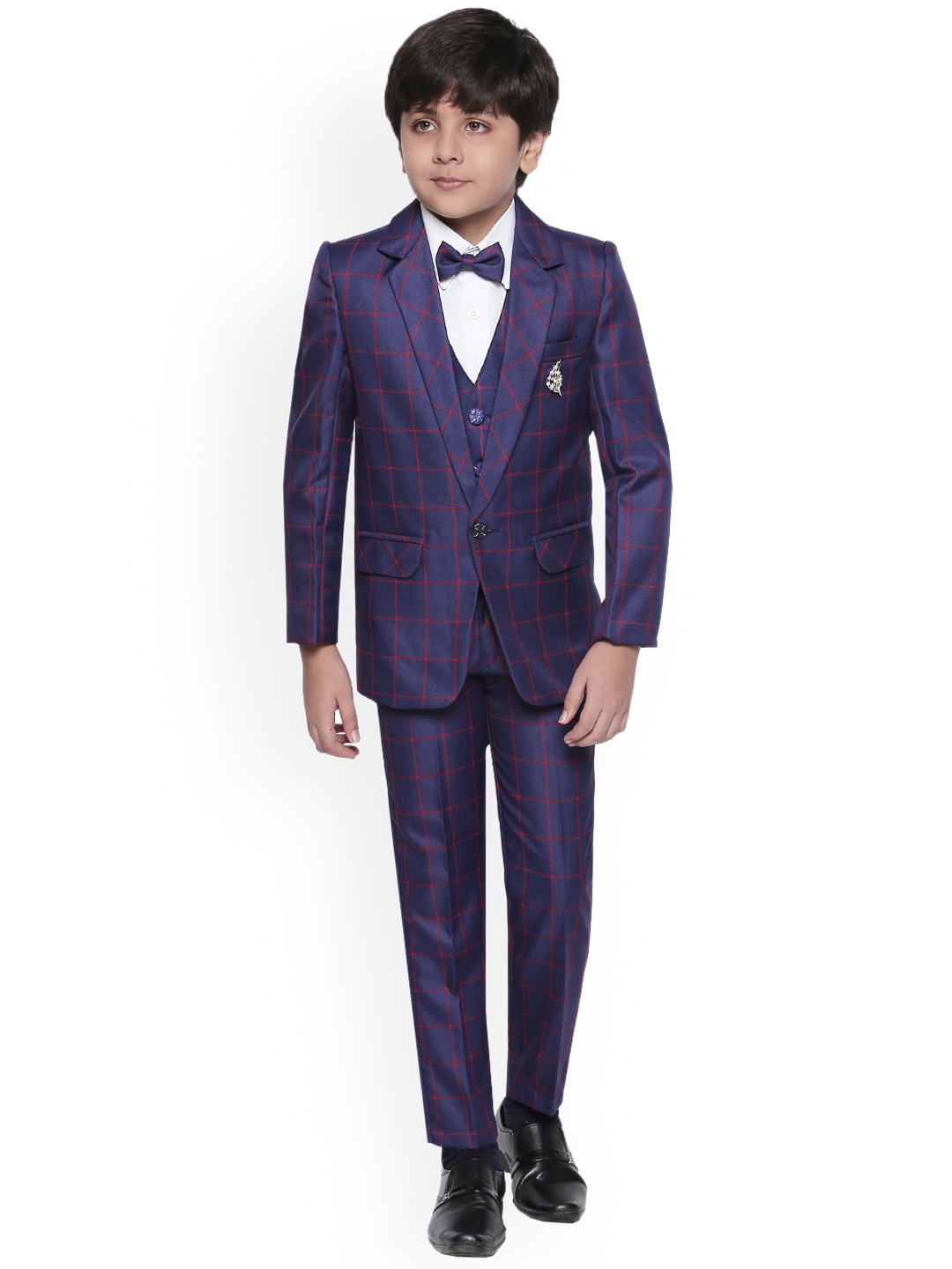 

BAESD Infant Boys Checked Single-Breasted 5 Piece Party Suits, Navy blue