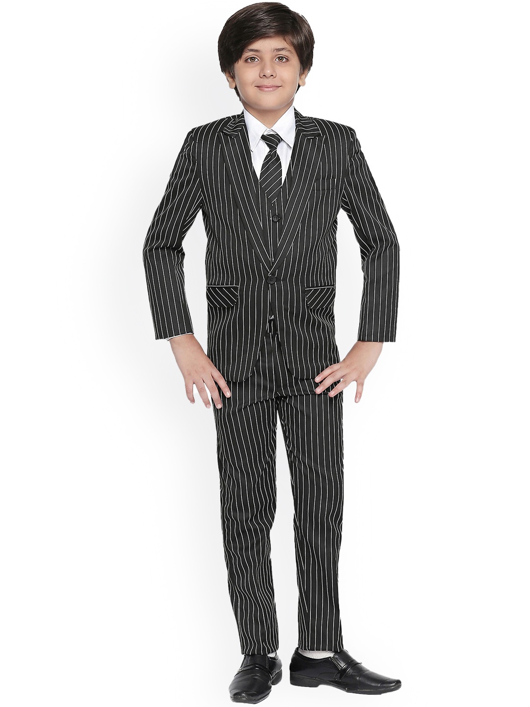 

BAESD Boys 5 Pieces Striped Single-Breasted Suit, Black