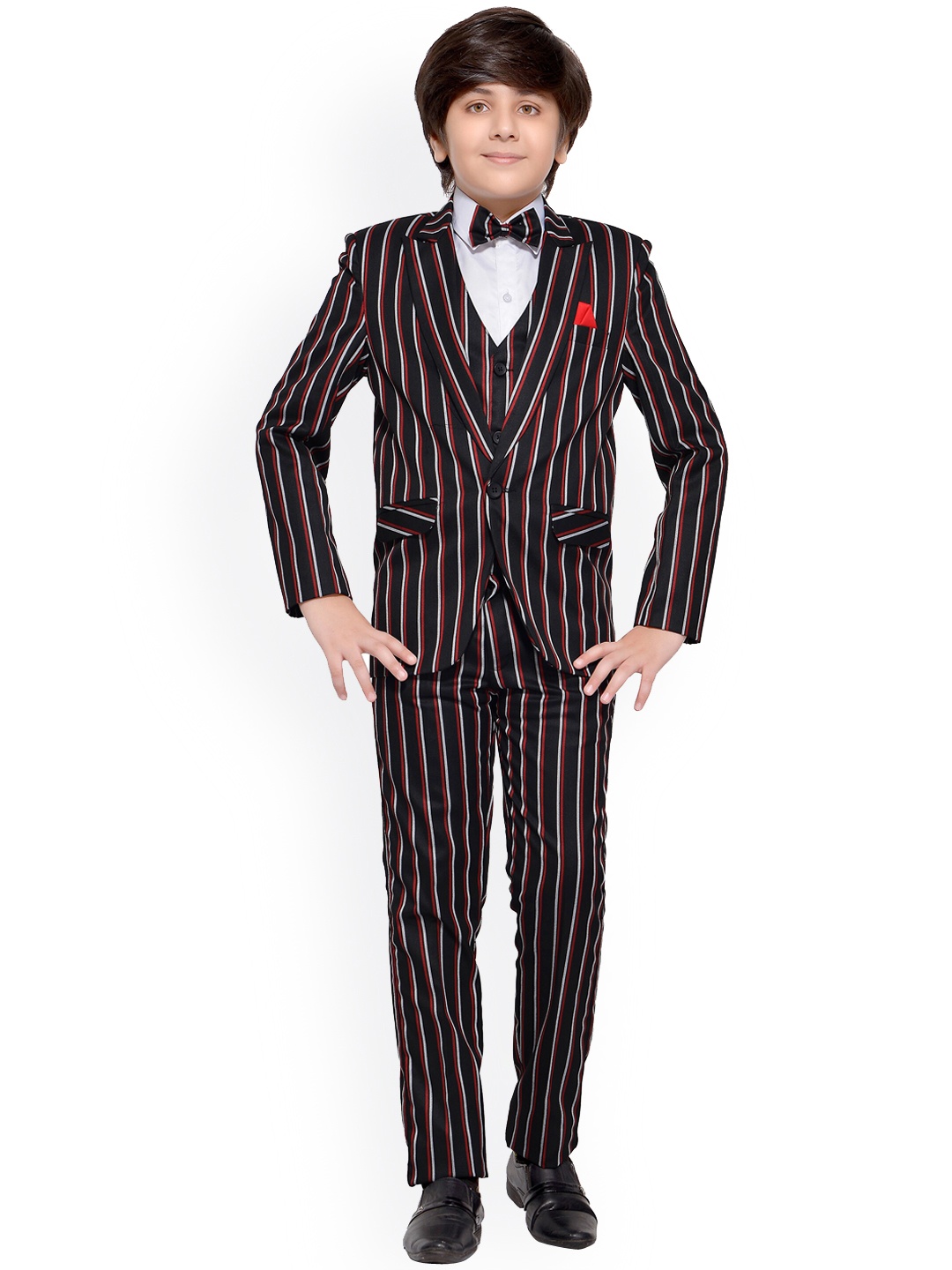 

BAESD Boys Striped Single-breasted Party Suit, Black