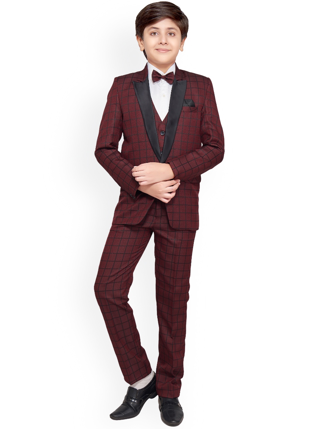 

BAESD Boys Checked Single-breasted Party Suit, Maroon