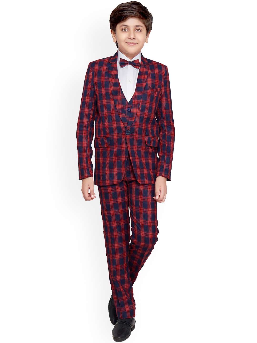 

BAESD Boys 5-Piece Checked Single-breasted Party Suit Set, Red