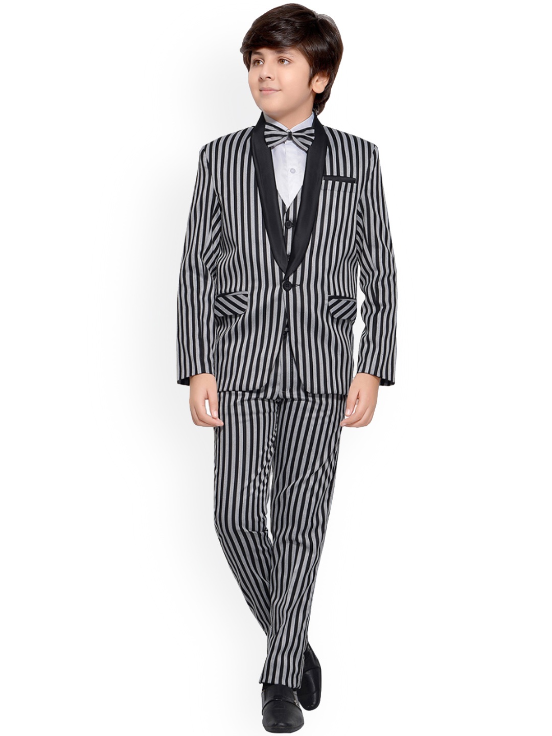 

BAESD Boys Striped 5-Pc Single-Breasted Suit, Black
