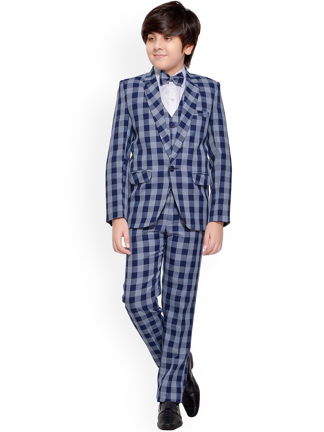 

BAESD Boys 5-Piece Checked Single-breasted Party Suit Set, Blue