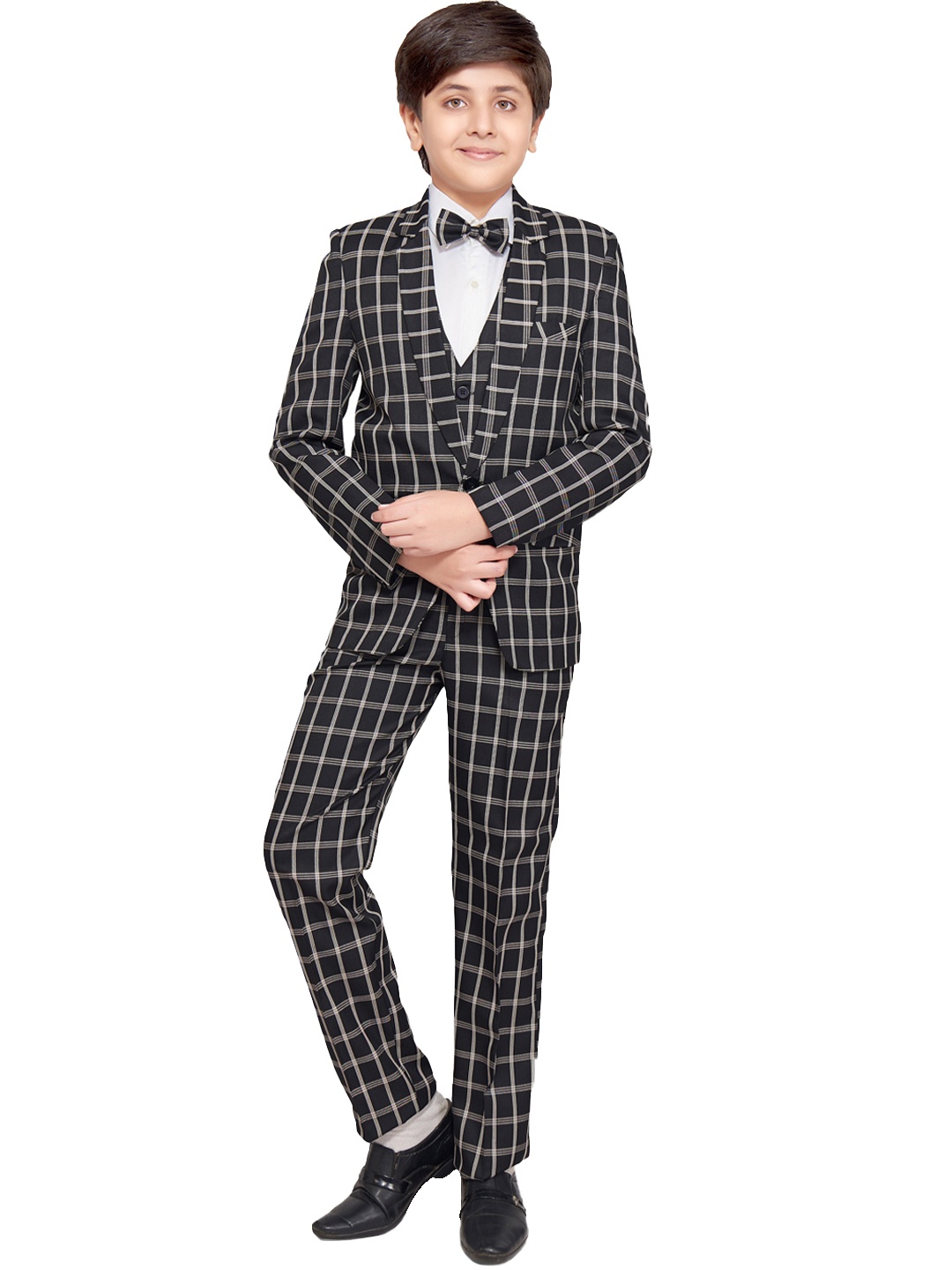 

BAESD Boys Checked Single-Breasted 5-Piece Party Suits, Black