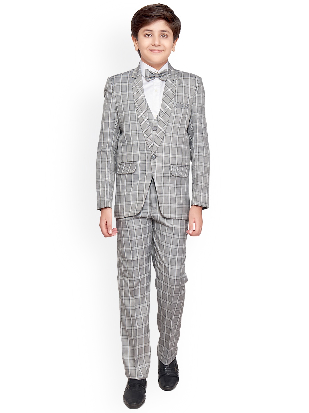 

BAESD Boys Checked Single-Breasted 5-Piece Party Suits, Grey