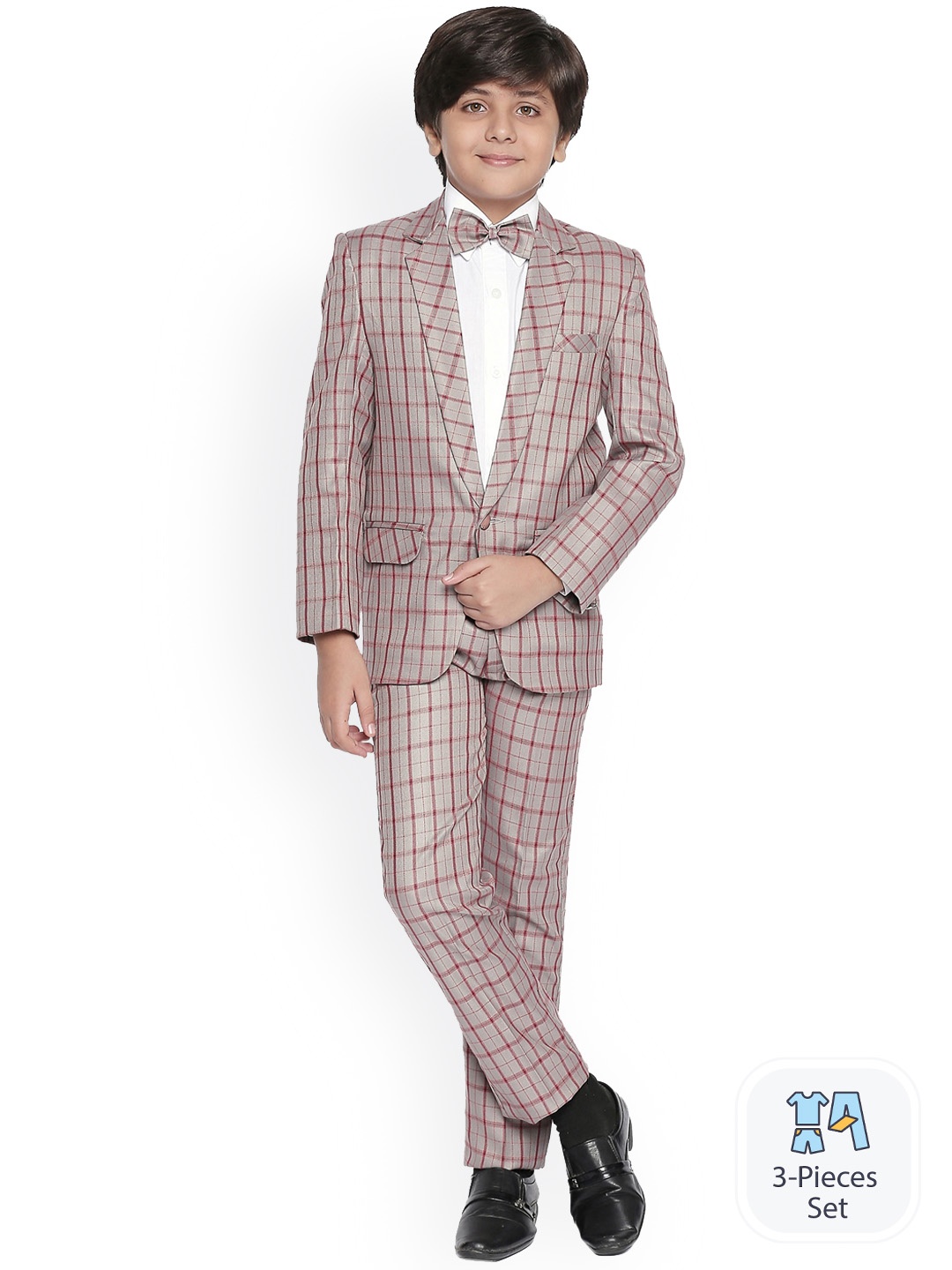 

BAESD Boys Checked Single Breasted Three-Piece Party Suits, Grey
