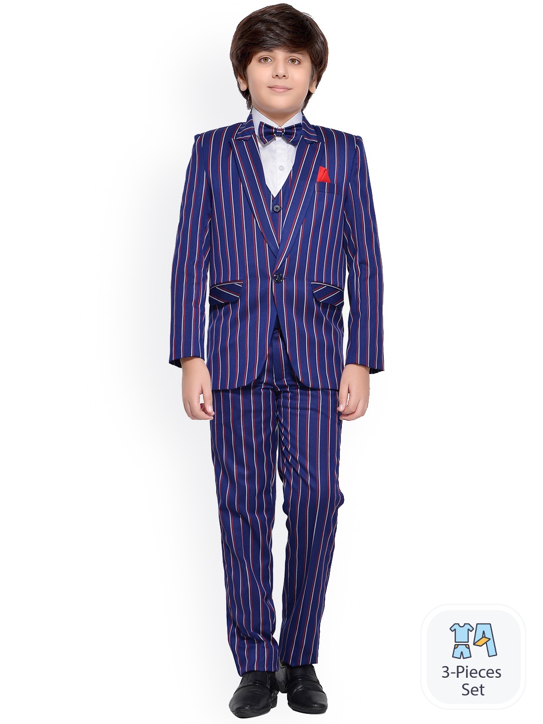 

BAESD Boys Striped Single Breasted Four Piece Party Suits, Navy blue