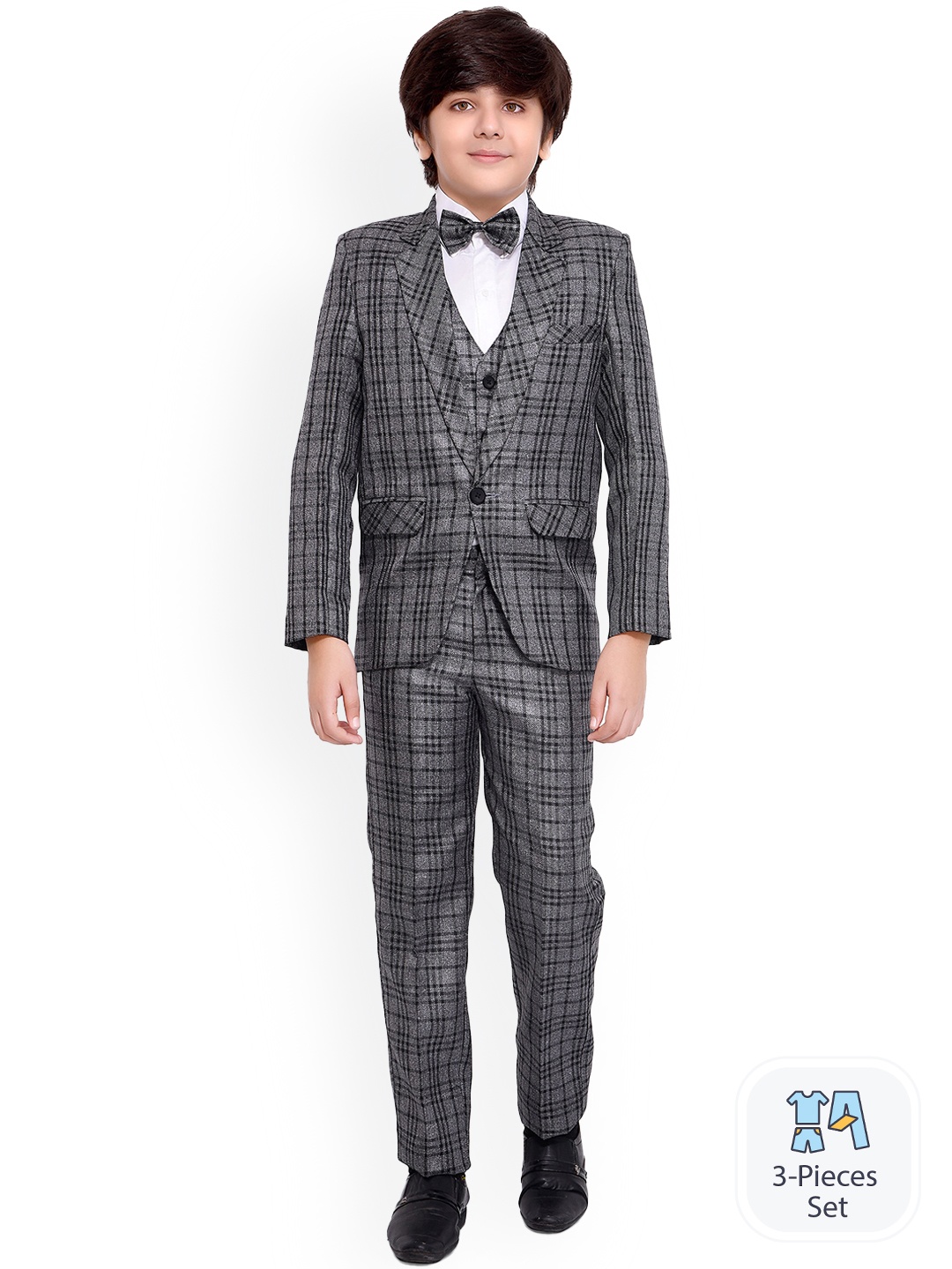

BAESD Boys Checked Single Breasted Four Piece Party Suits, Grey