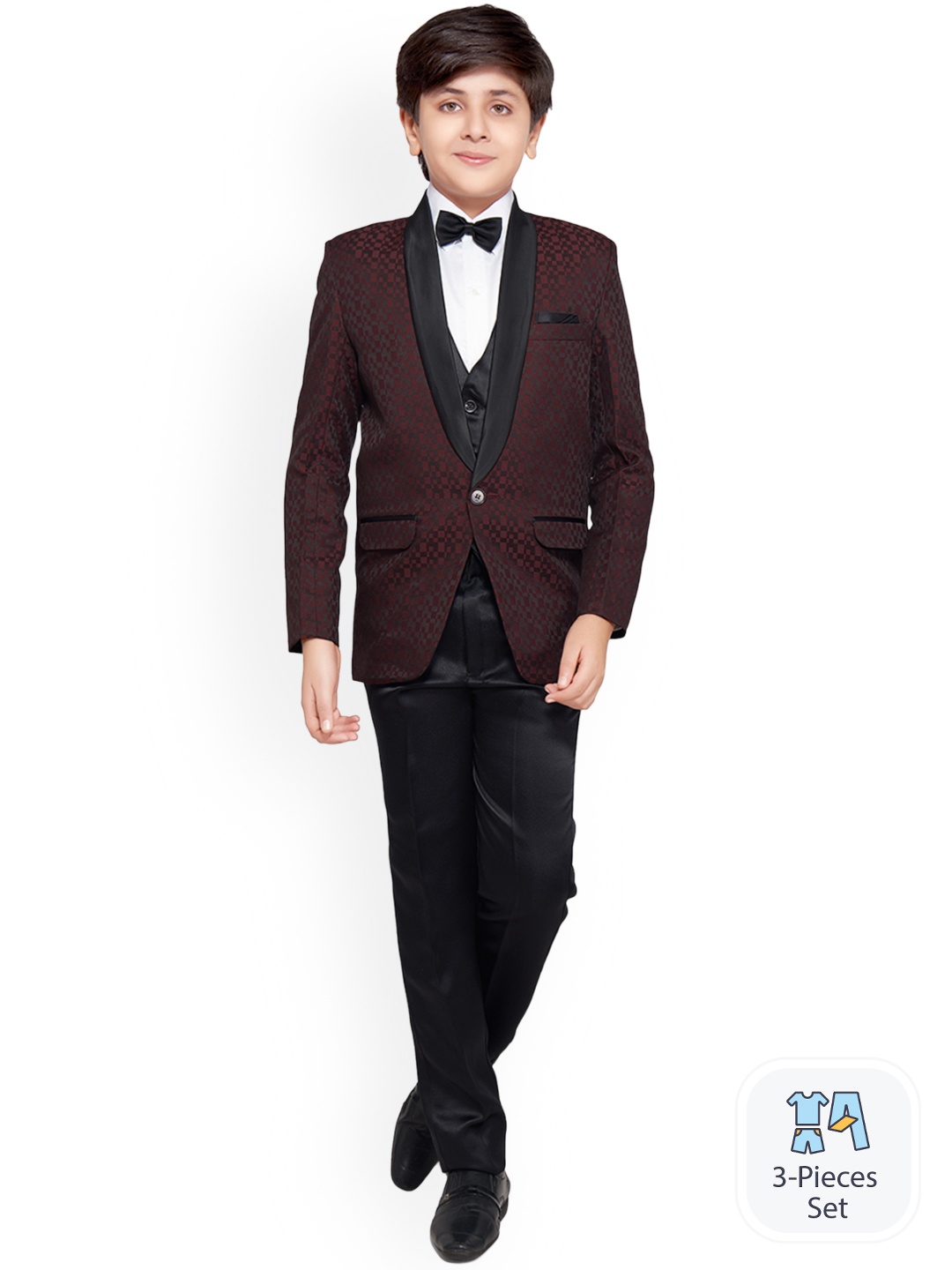 

BAESD Boys Checked Tuxedo Four Piece Party Suits, Maroon
