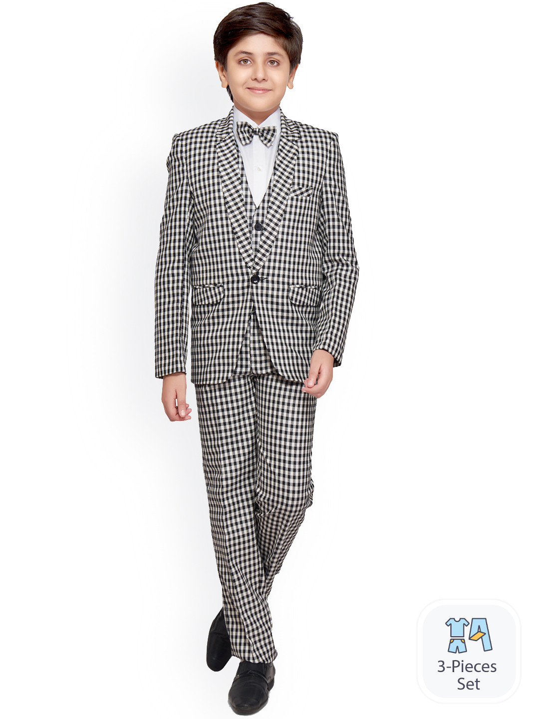 

BAESD Boys 5-Piece Checked Single-Breasted Suit, Black