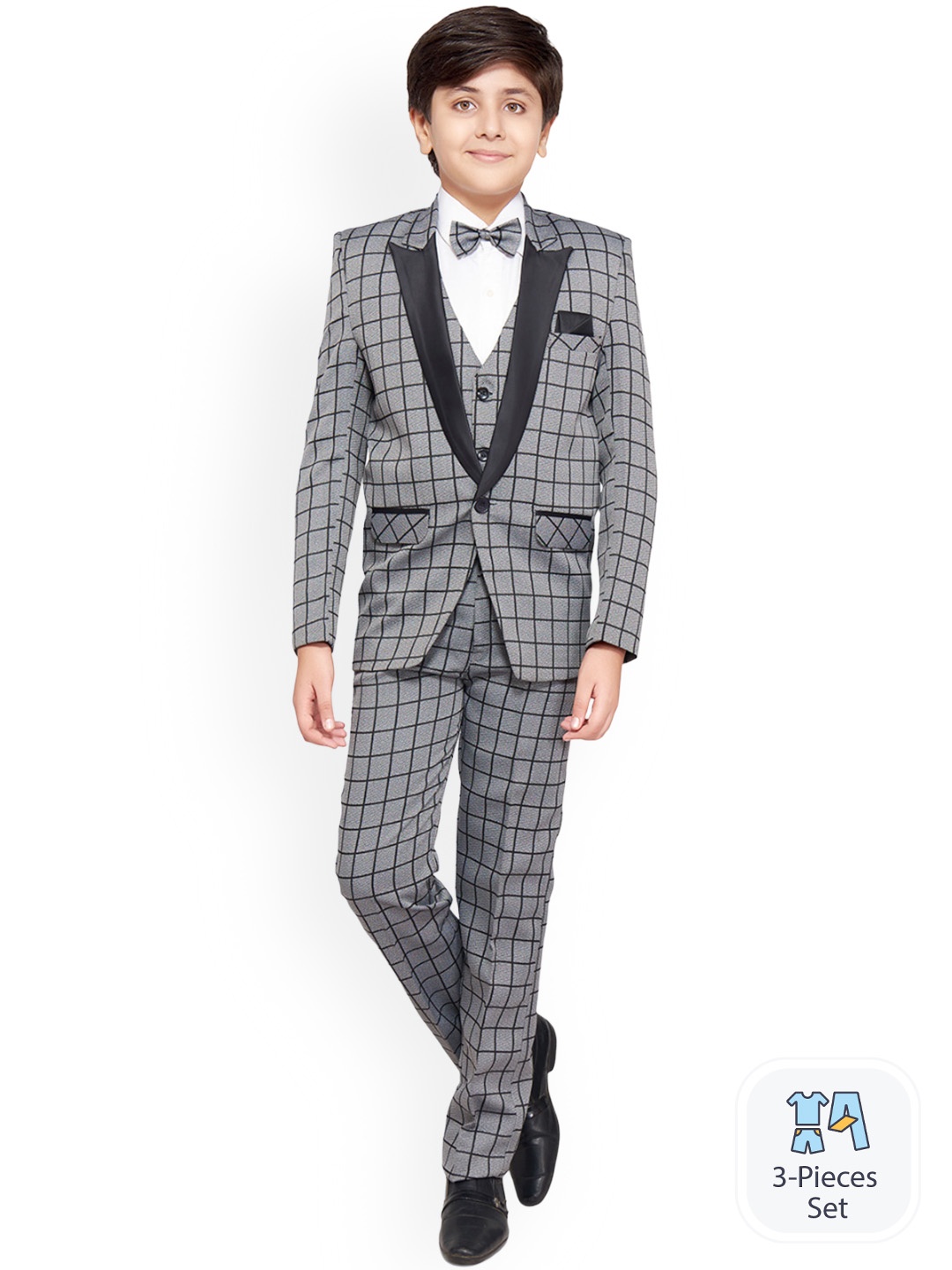 

BAESD Boys 4-Piece Checked Suit Set, Grey