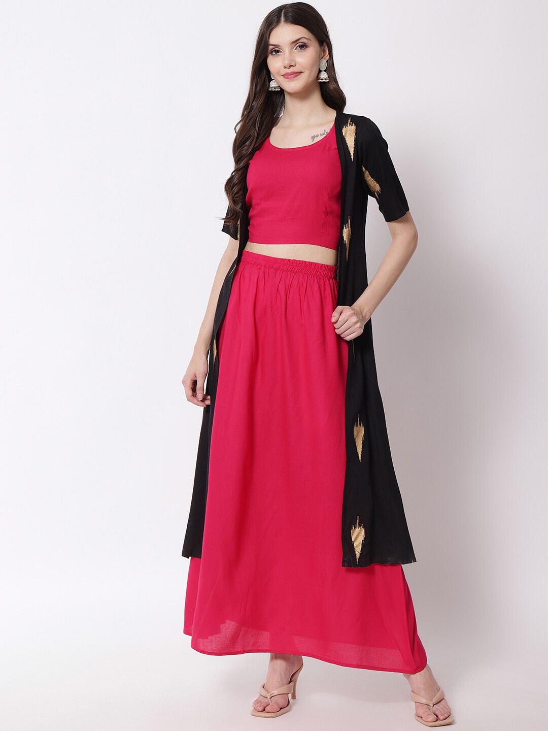 

KALINI Top with Palazzos And Printed Shrug, Pink