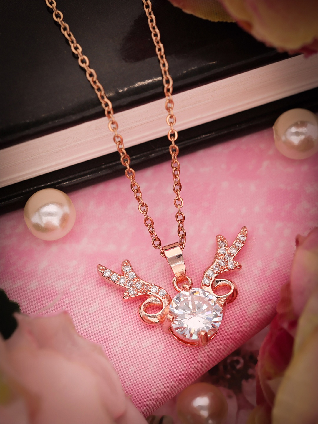 

Brado Jewellery Rose Gold Plated CZ Studded Pendant With Chain