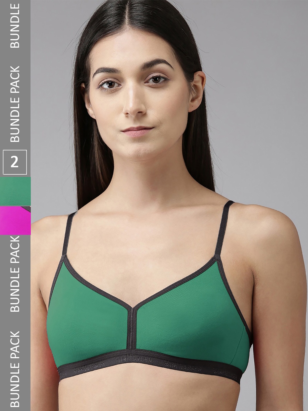 

AROUSY Pack of 2 Full Coverage Seamless Cotton Bra, Green