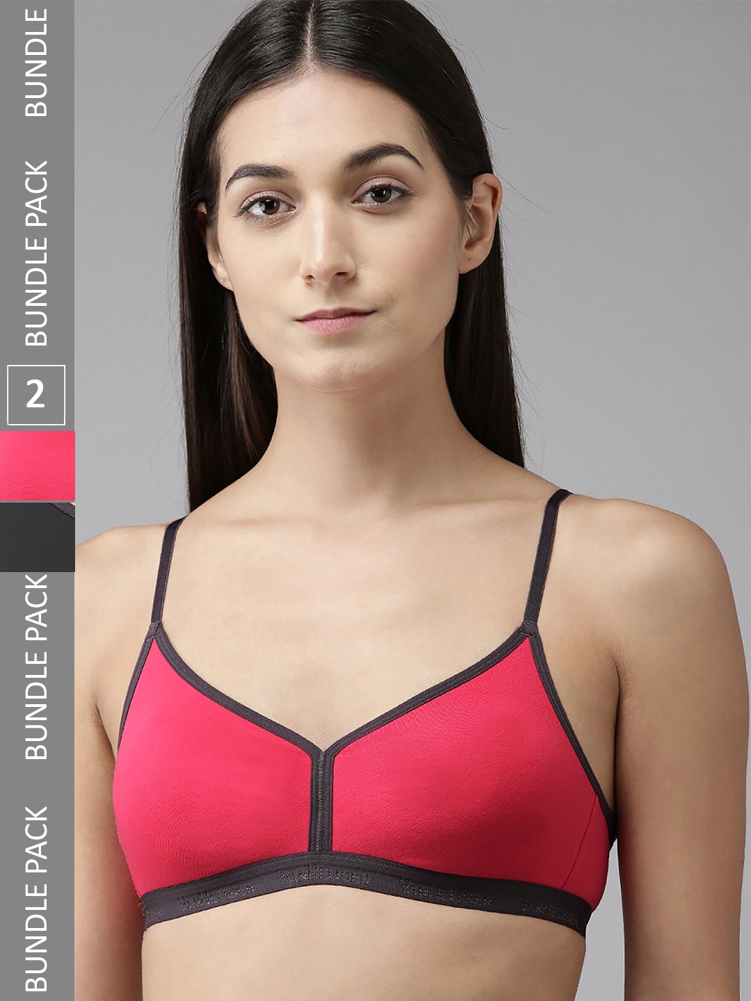 

AROUSY Pack of 2 Full Coverage Seamless Cotton Bra, Red