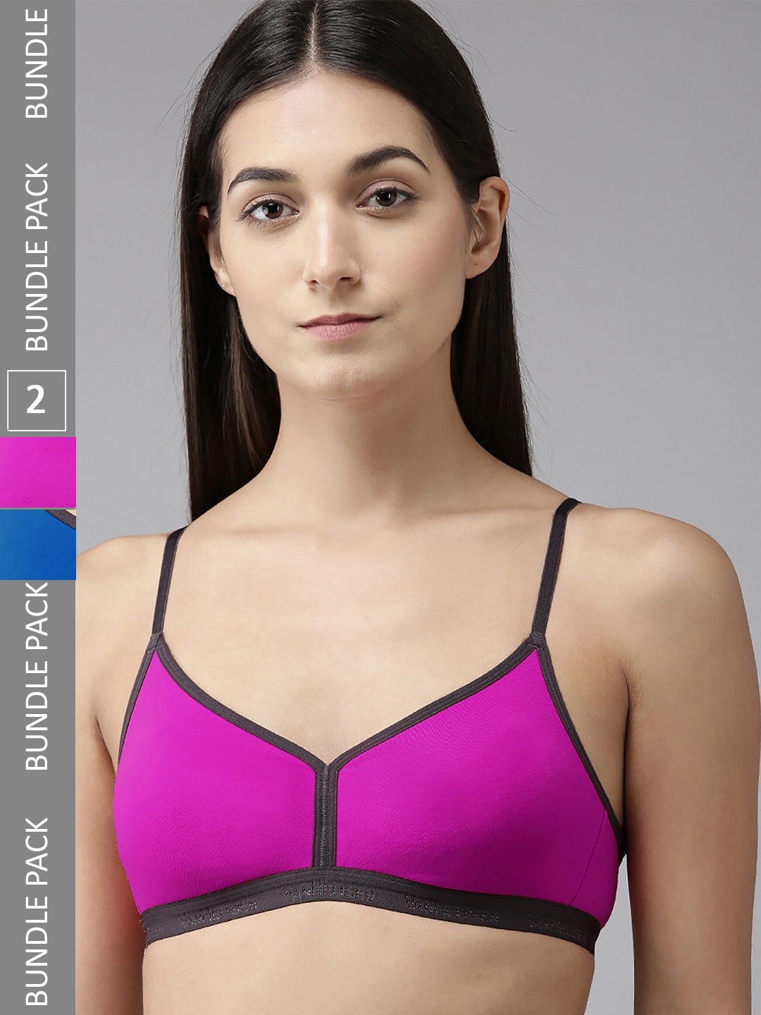 

AROUSY Pack of 2 Full Coverage Seamless Cotton Bra, Blue