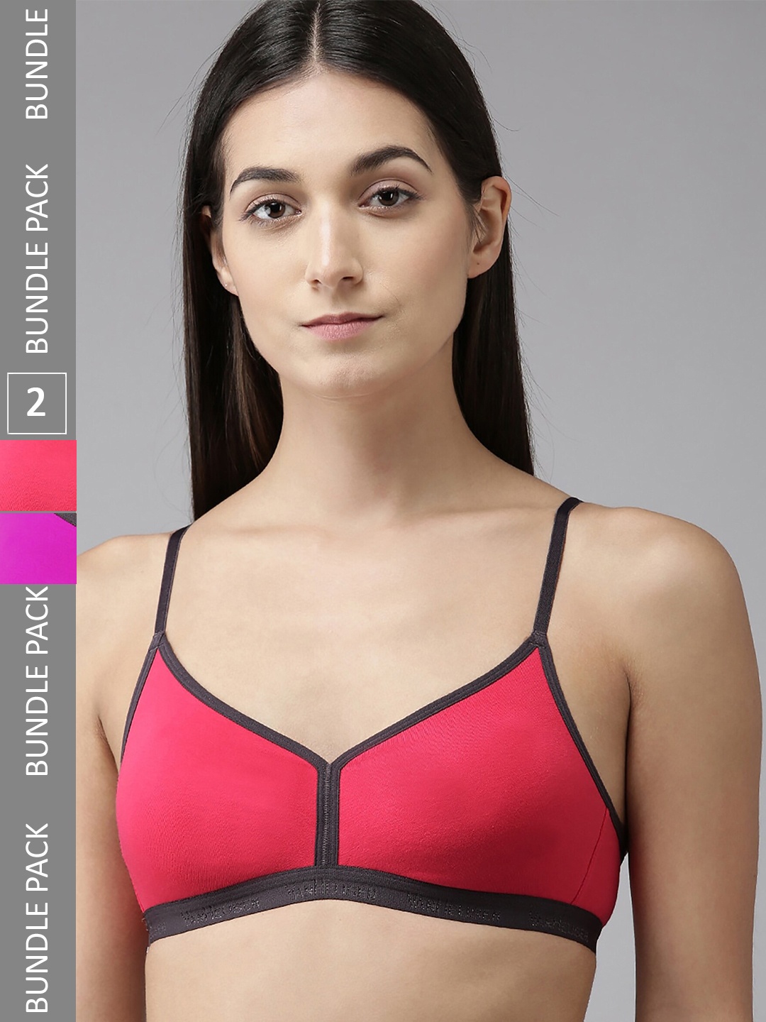 

AROUSY Pack Of 2 Non Padded Non-Wired Seamless Minimizer Bra With 360 Degree Support, Red