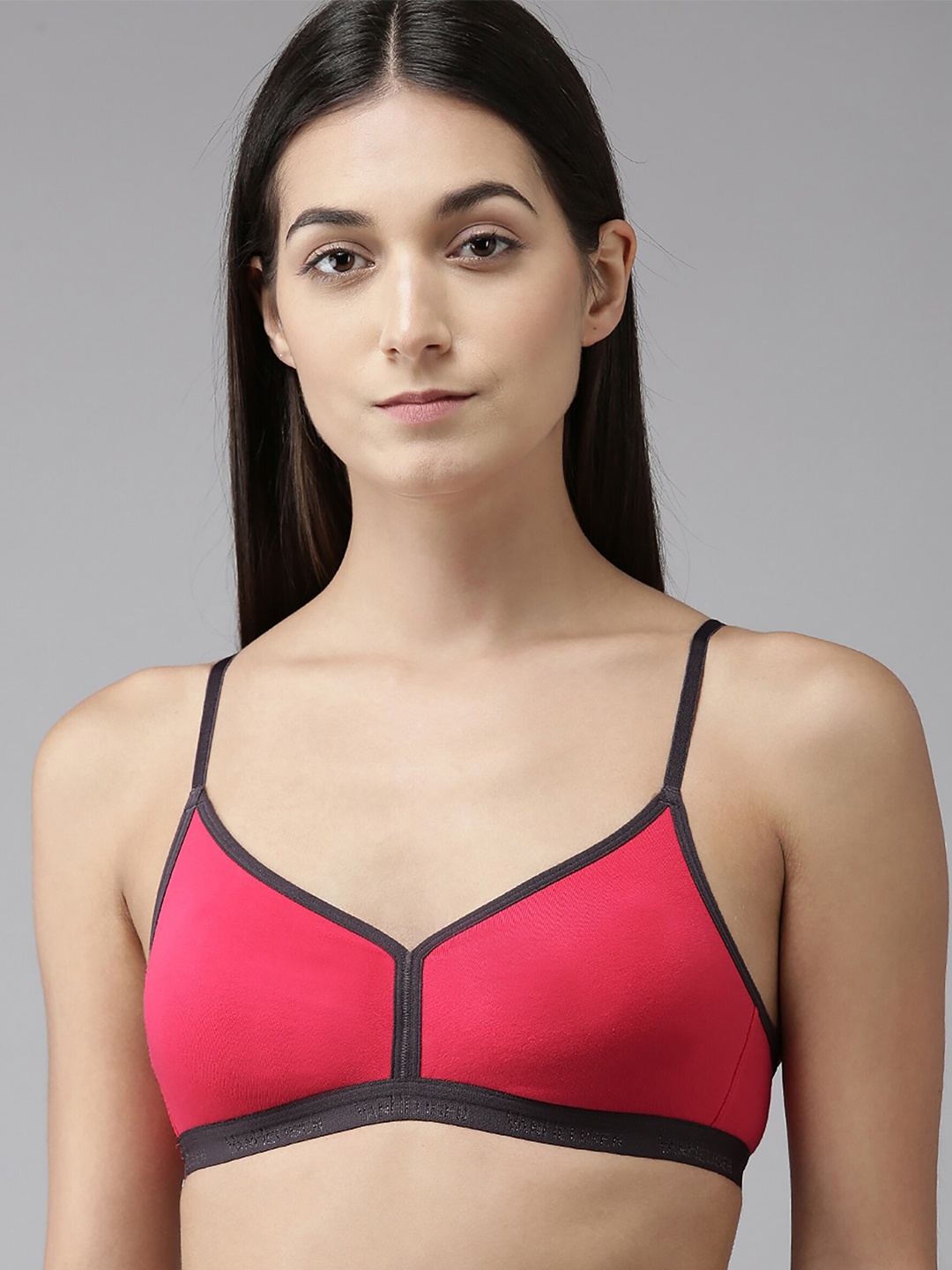 

AROUSY Non Padded Full Coverage 360 Degree Support Seamless Cotton Minimizer Bra, Red