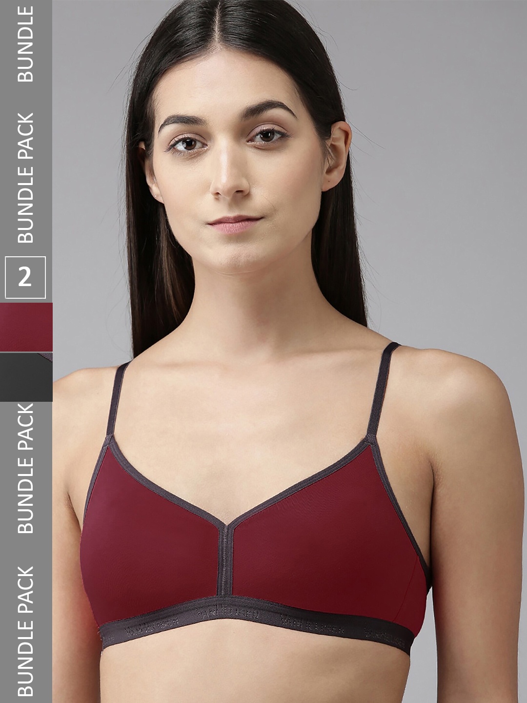 

AROUSY Pack Of 2 Non Padded Non-Wired Seamless Minimizer Bra With 360 Degree Support, Maroon