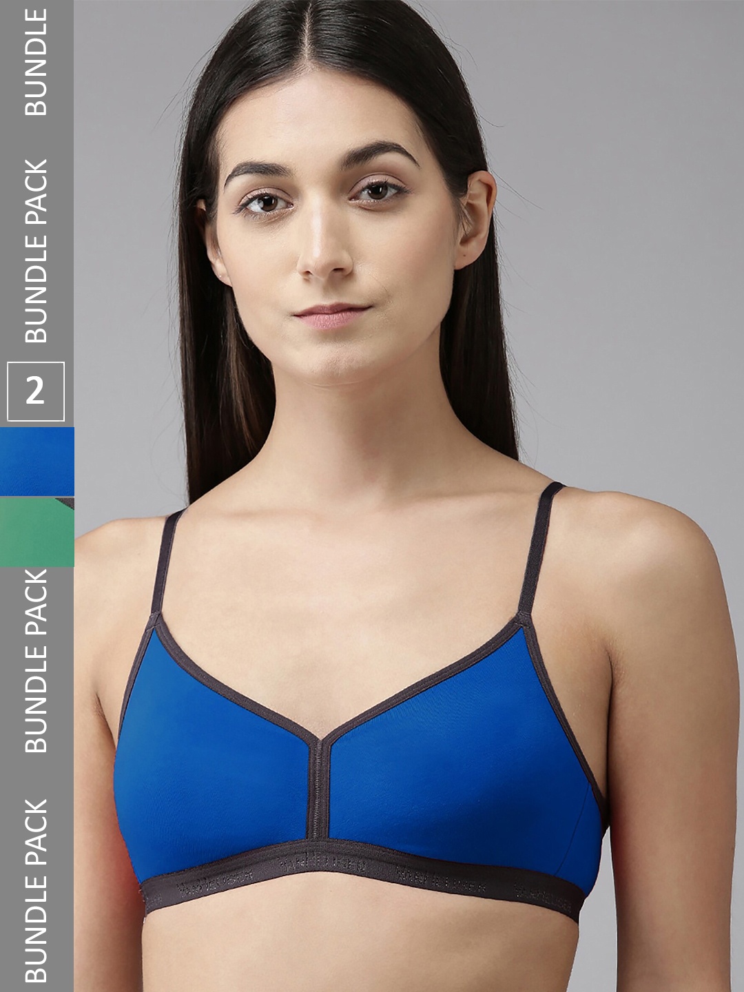 

AROUSY Pack Of 2 Non Padded Non-Wired Seamless Minimizer Bra With 360 Degree Support, Blue