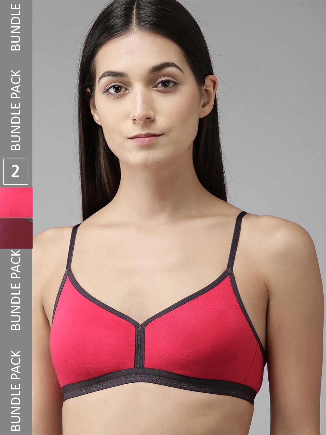 

AROUSY Pack of 2 Full Coverage Seamless Cotton Bra, Red