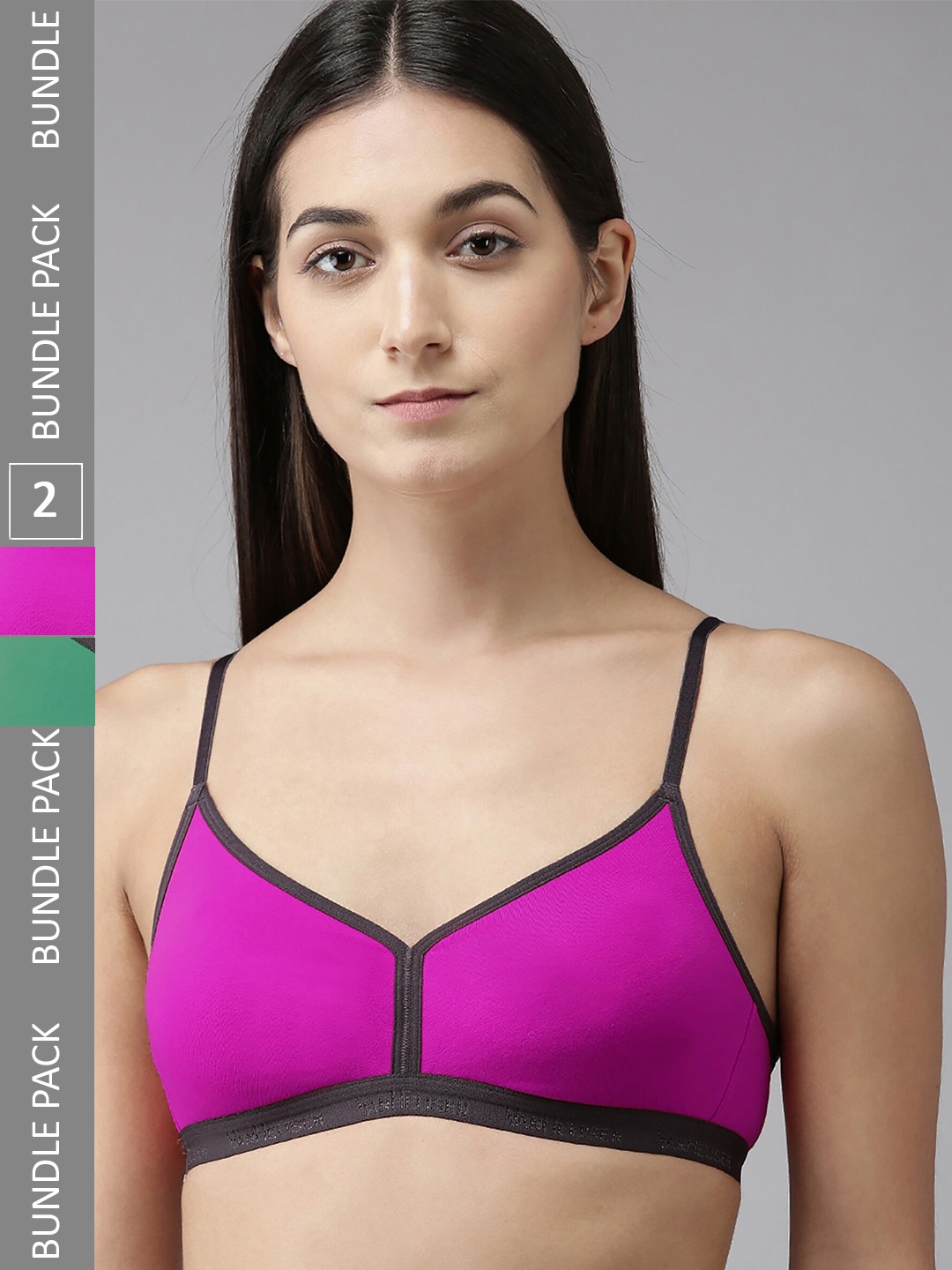

AROUSY Pack Of 2 Non Padded Non-Wired Seamless Minimizer Bra With 360 Degree Support, Green