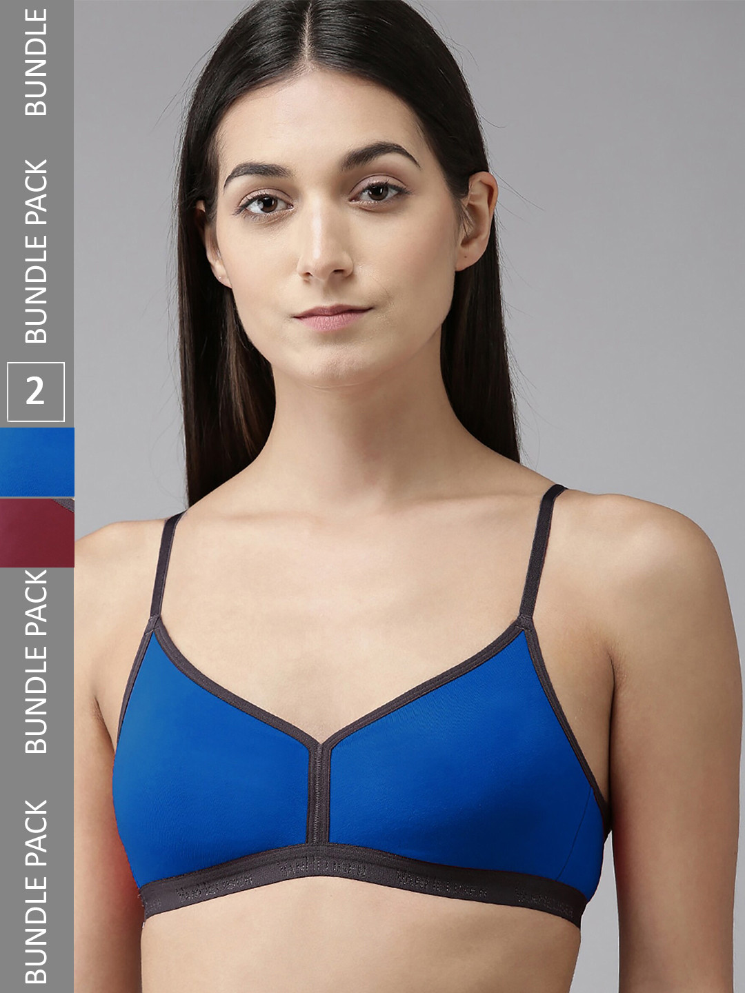 

AROUSY Pack of 2 Full Coverage Seamless Cotton Bra, Blue