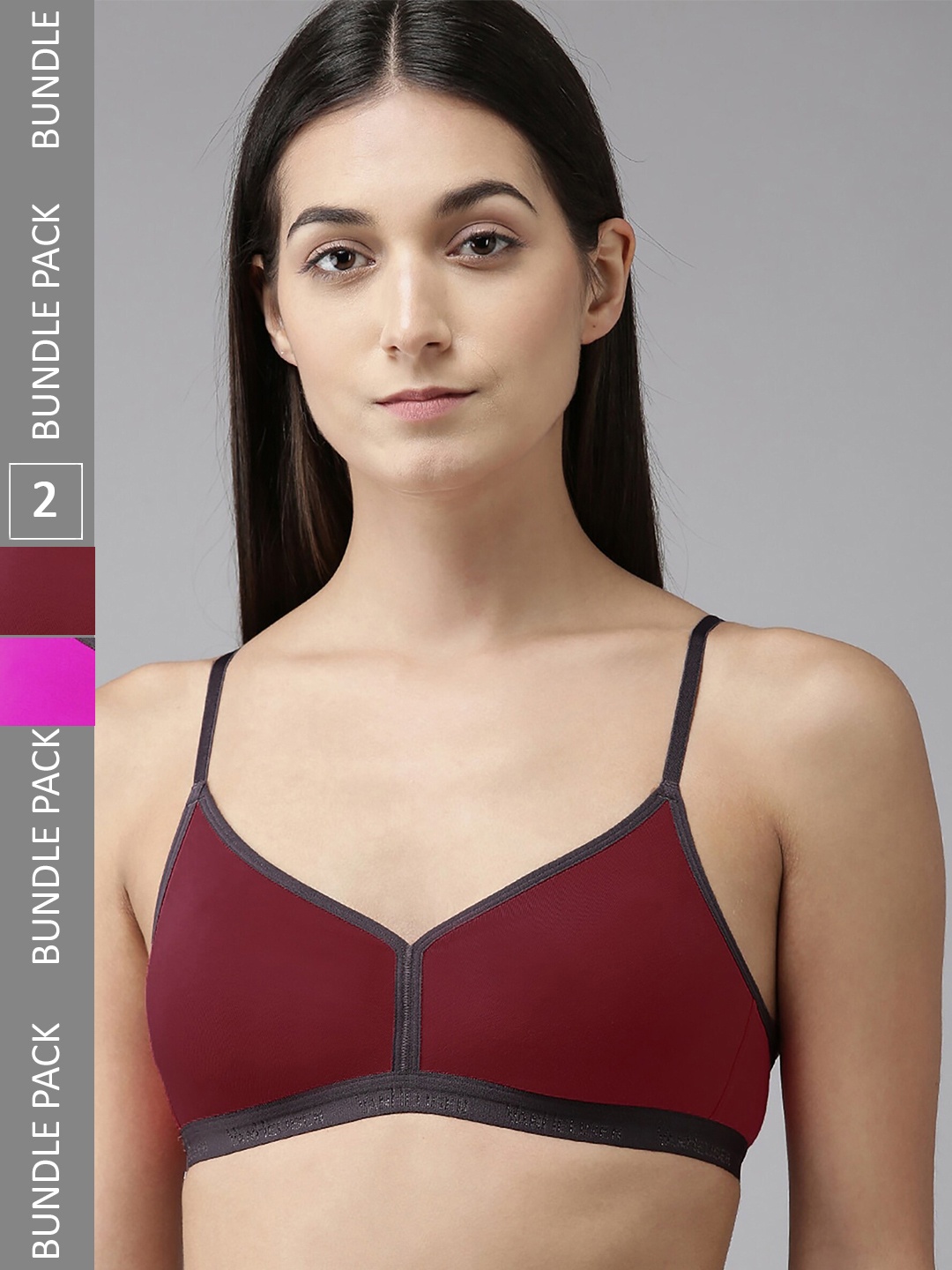 

AROUSY Pack Of 2 Non Padded Non-Wired Seamless Minimizer Bra With 360 Degree Support, Pink