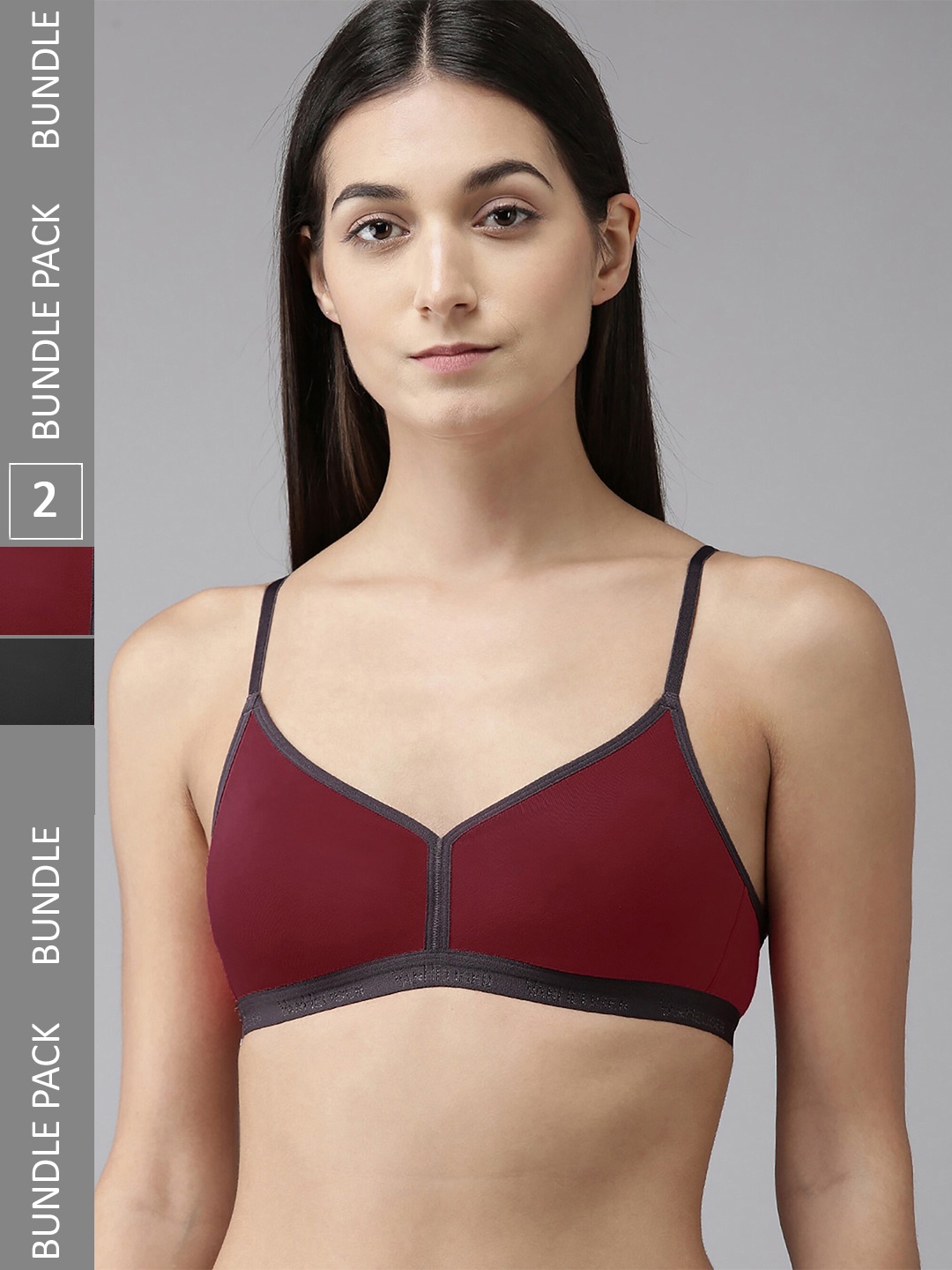 

PIBU Pack Of 2 Full Coverage Non Padded Bra With 360 Degree Support, Maroon
