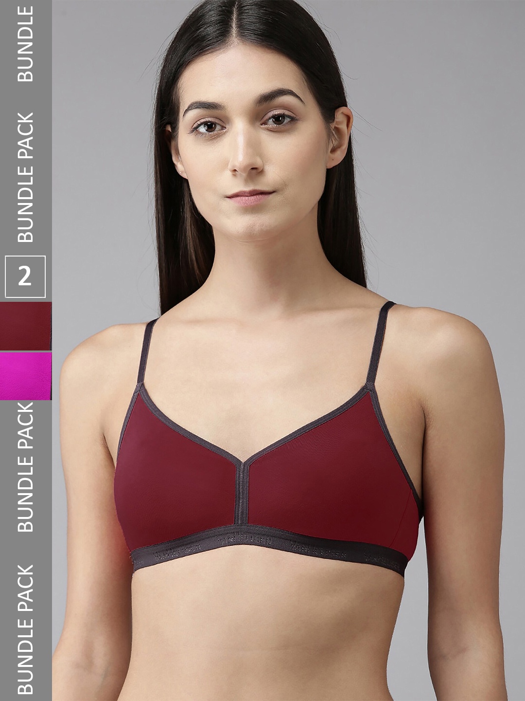 

PIBU Pack Of 2 Full Coverage Non Padded Non-Wired Bra With All Day Comfort, Maroon